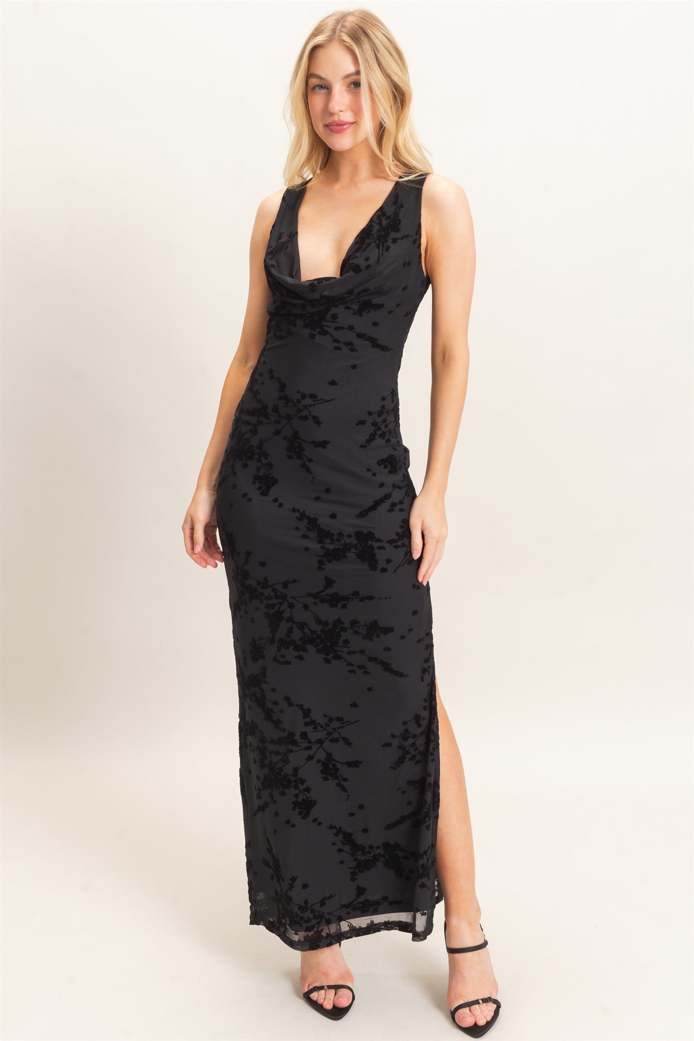 Wholesale Draped Cowl Neck Sleeveless Dress Dresses HF26C728 BLACK HYFVE
