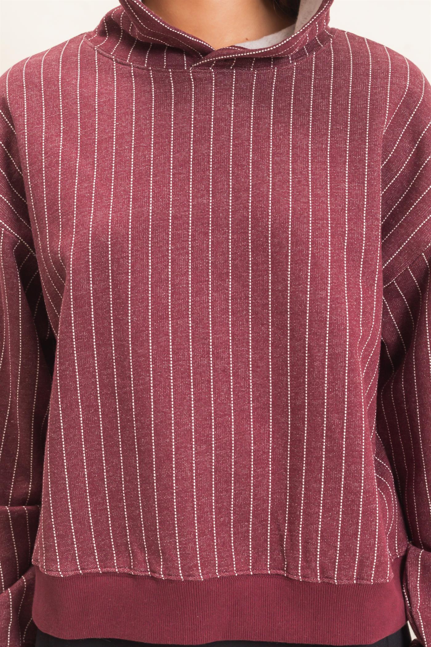 Wholesale Pinstripe French Terry Hoodie Hoodies DZ26E625 DARK CHERRY DOUBLE ZERO