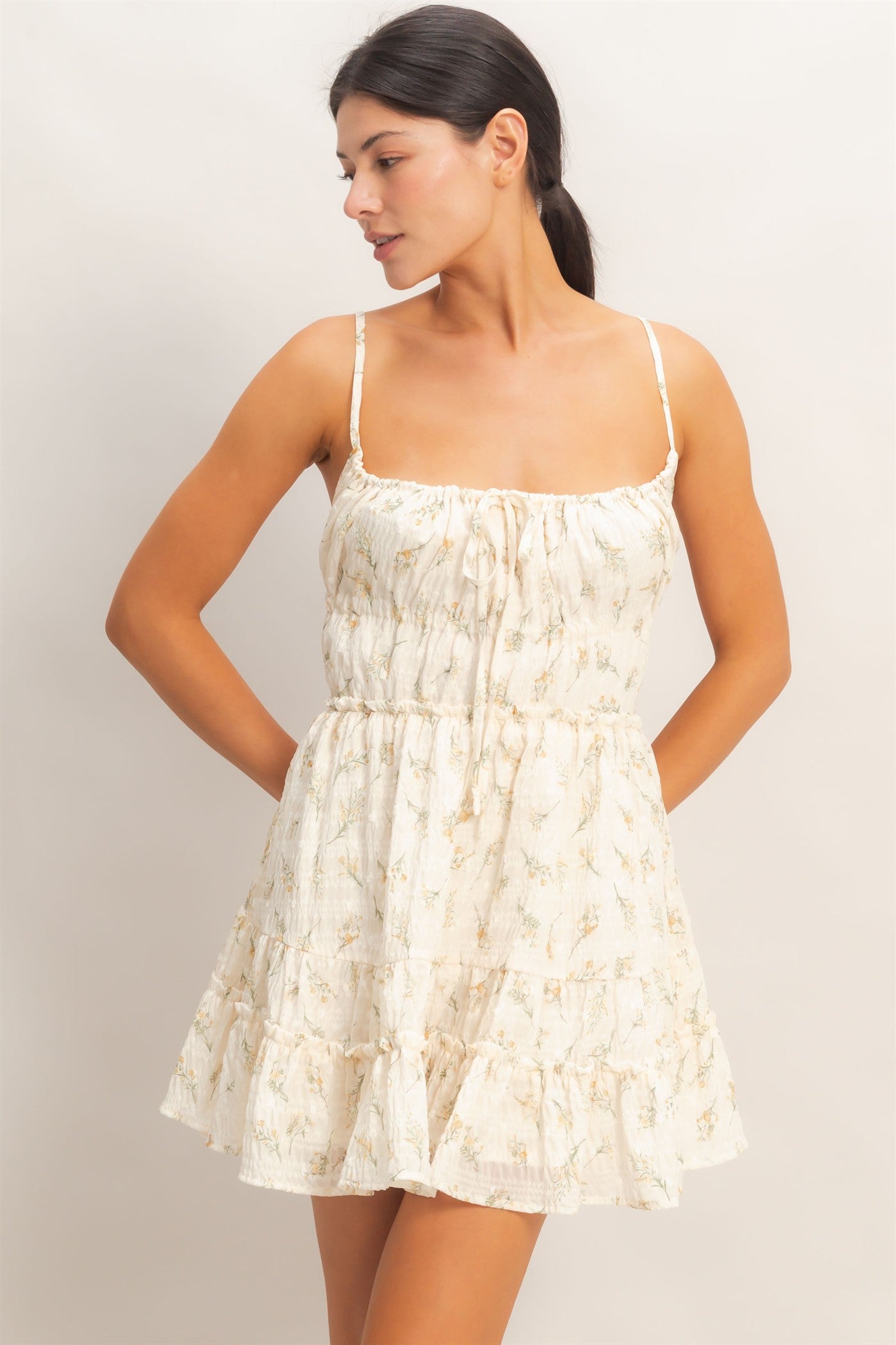 Wholesale Floral Strapless Tiered Dress Dresses HF26A147 YELLOW HYFVE