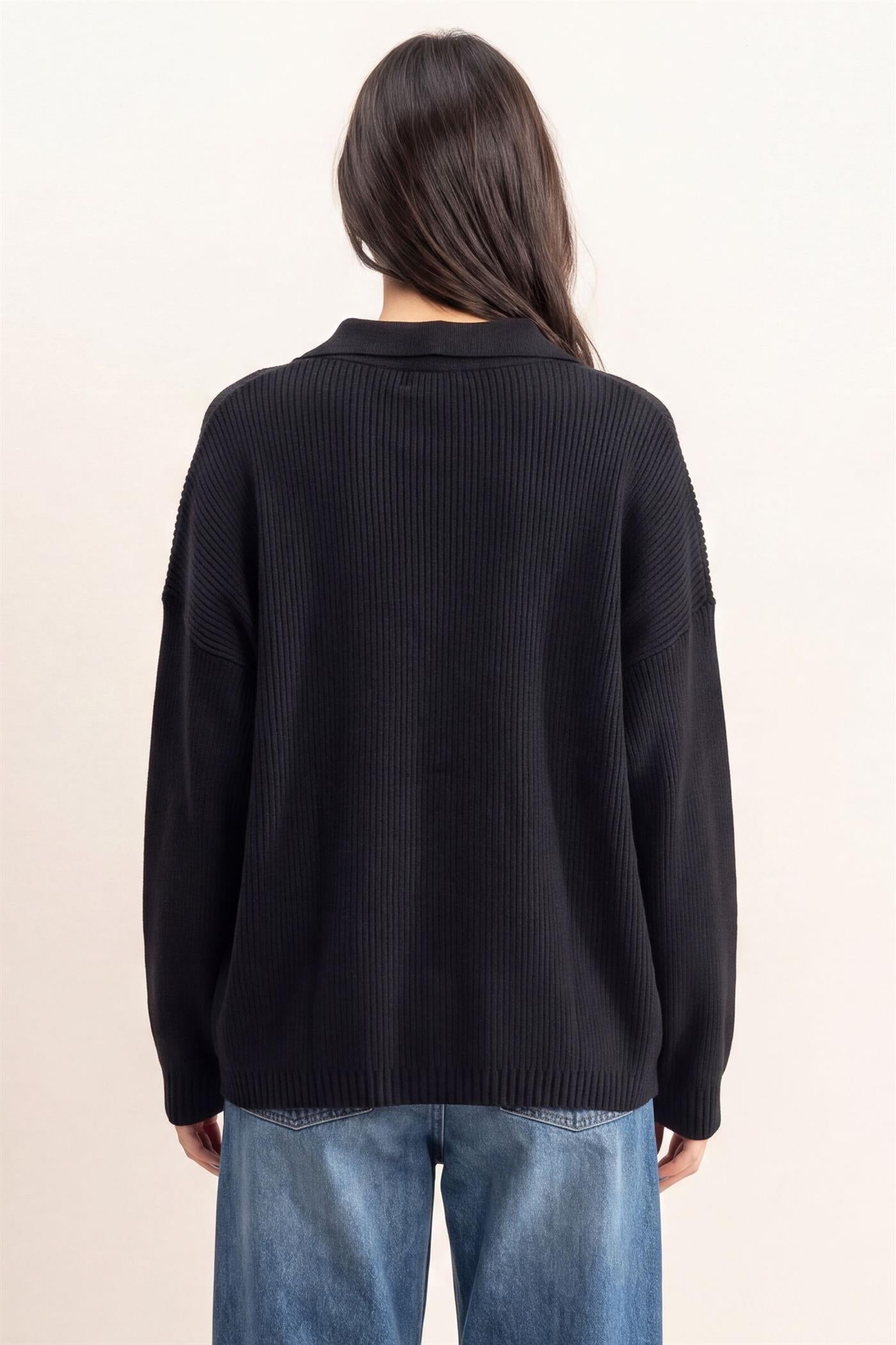Wholesale High Neck Oversized Cardigan Cardigans DZ26E280 BLACK DOUBLE ZERO