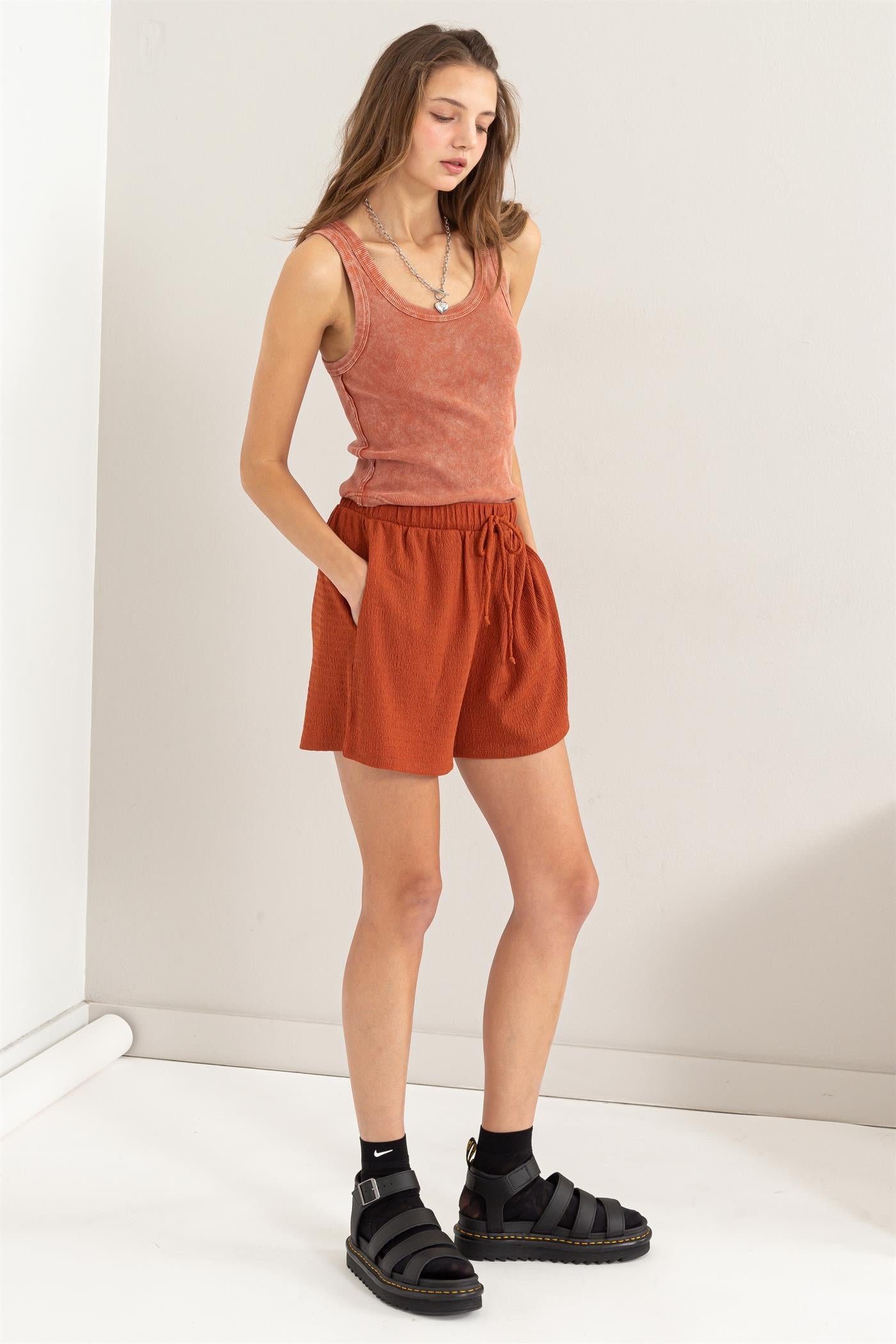 Wholesale Acid Washed Tank Top Clothing Tops DZ24A649-D BAKED CLAY DOUBLE ZERO
