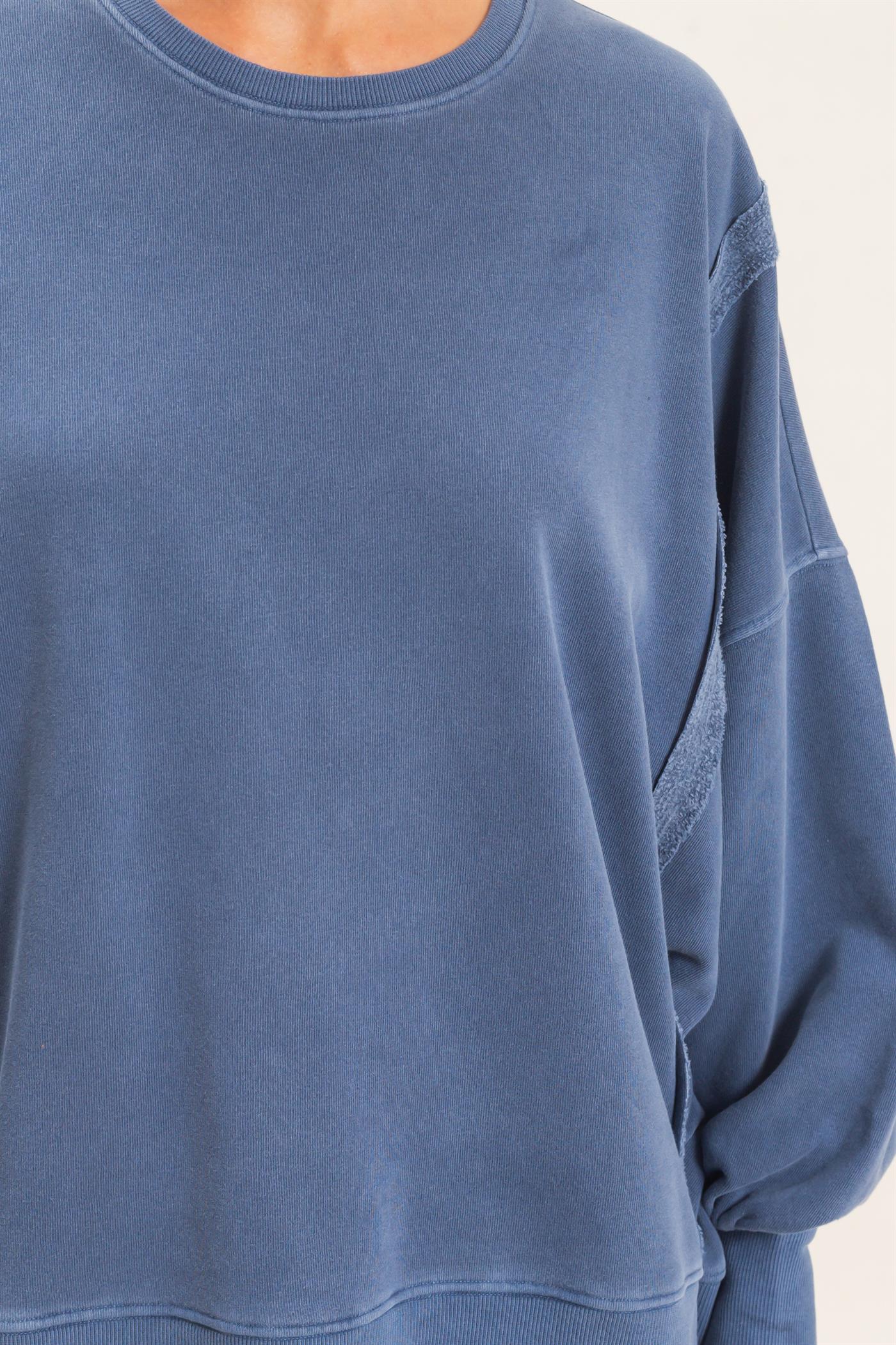Wholesale Pigment  Dye Oversized Raw Edge Sweatshirt Sweatshirts DZ26C737 NAVY DOUBLE ZERO