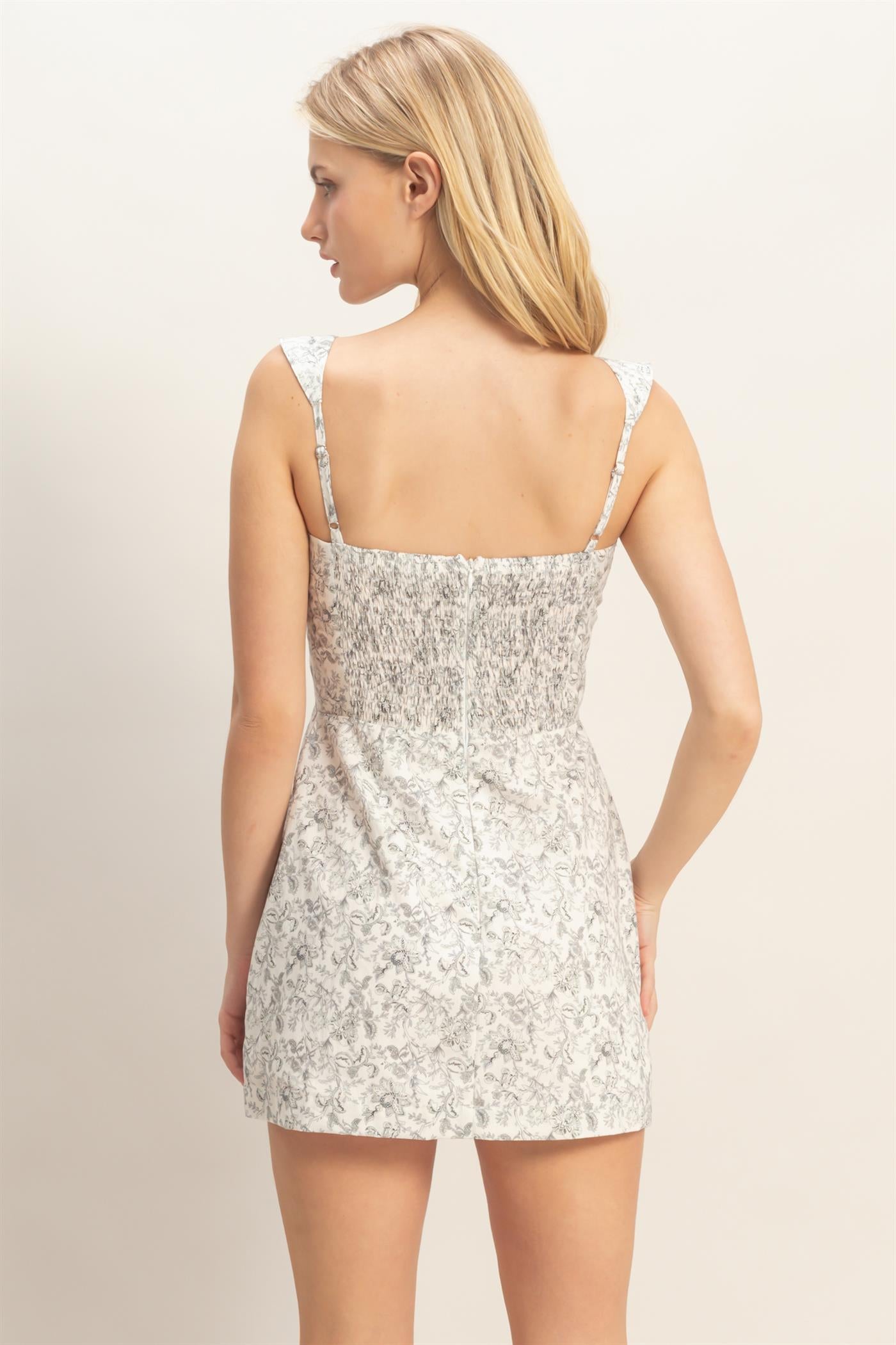 Wholesale Floral Square Neck Mini Dress Dresses HF26C516-D BLACK HYFVE