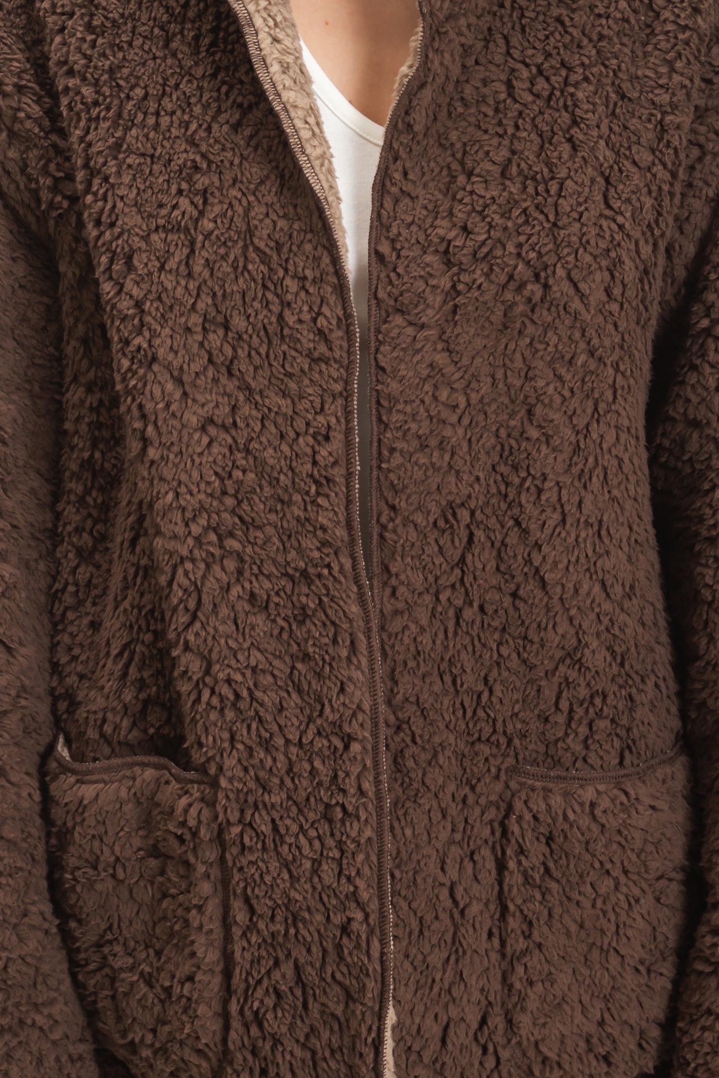 Wholesale Hooded Sherpa Jacket Coats & Jackets HF26E874 DARK BROWN HYFVE
