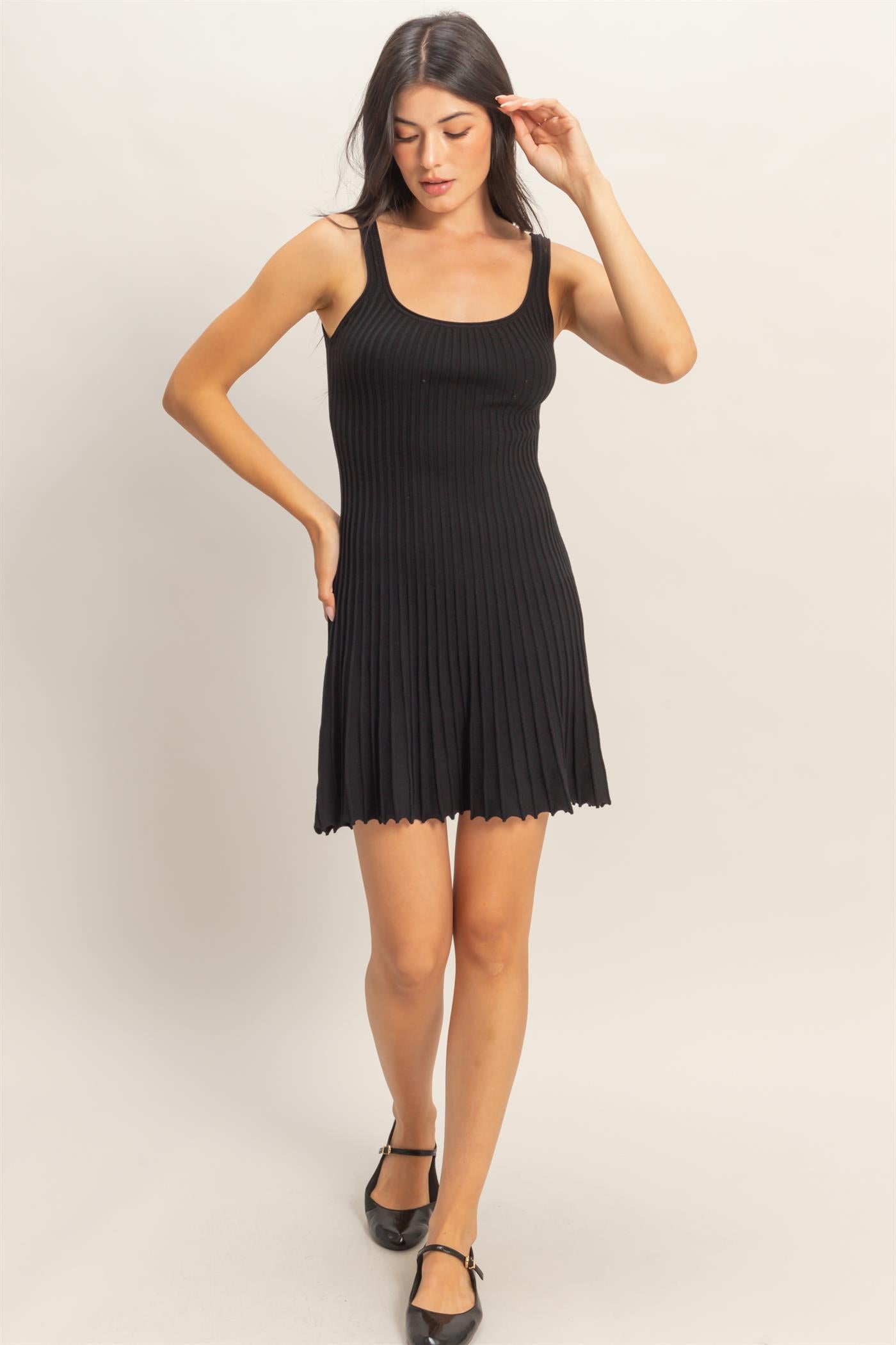 Wholesale Pleated Knit Tank Mini Dress Dresses DZ26C283 BLACK DOUBLE ZERO
