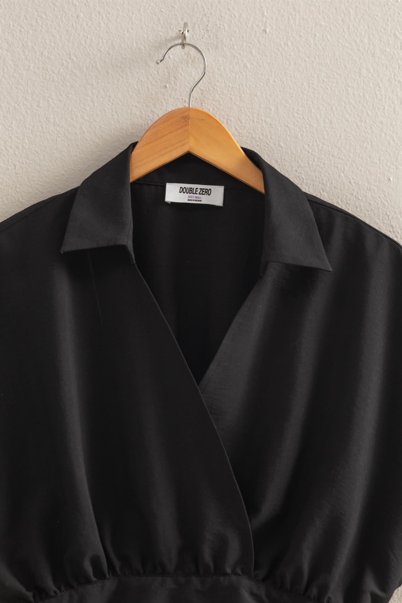 Wholesale Casual Batwing Sleeves Surplice Top Blouses DZ25C243 BLACK DOUBLE ZERO
