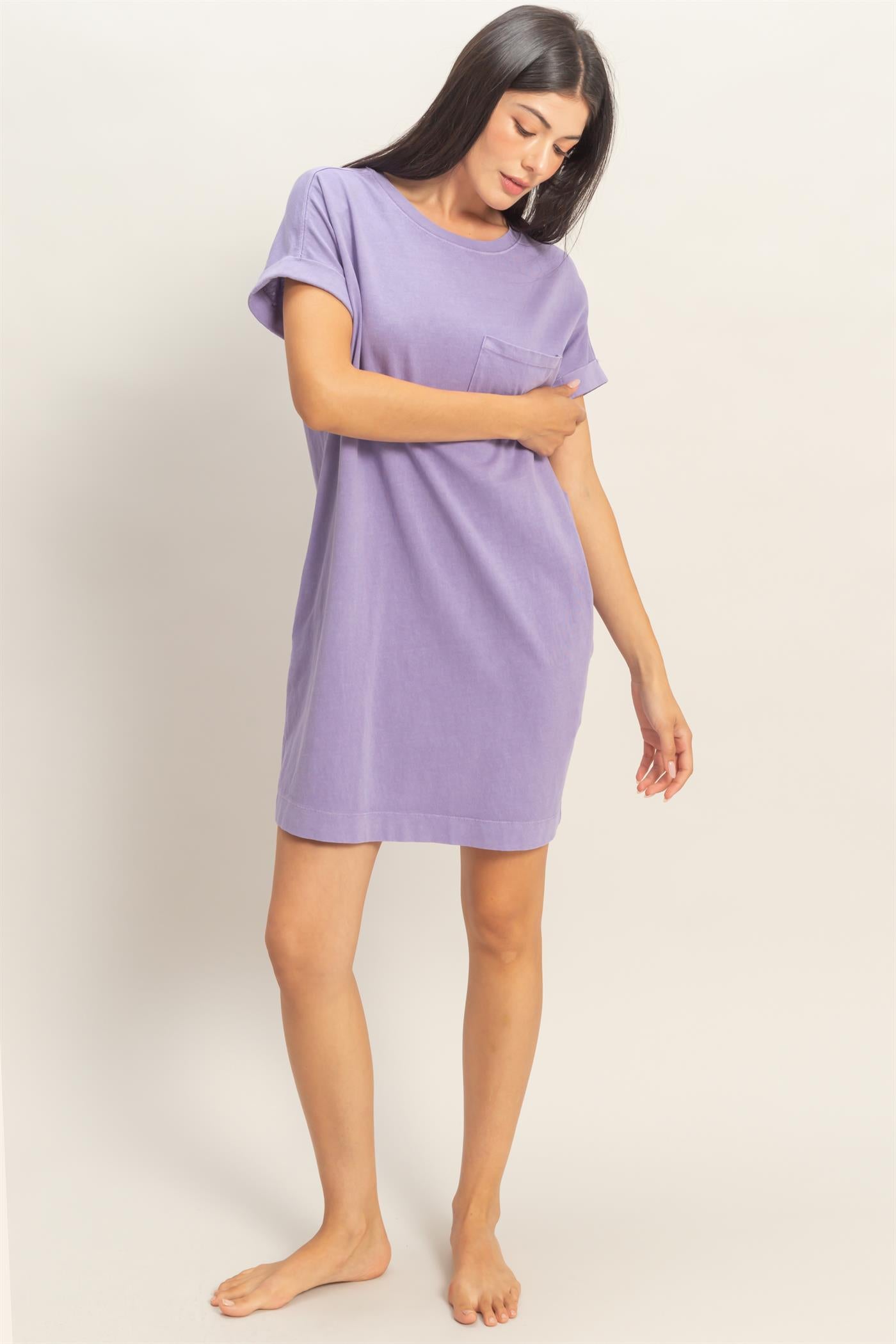 Wholesale Round Neck T-Shirt Mini Dress Dresses DZ26A029 DUSTY PURPLE DOUBLE ZERO