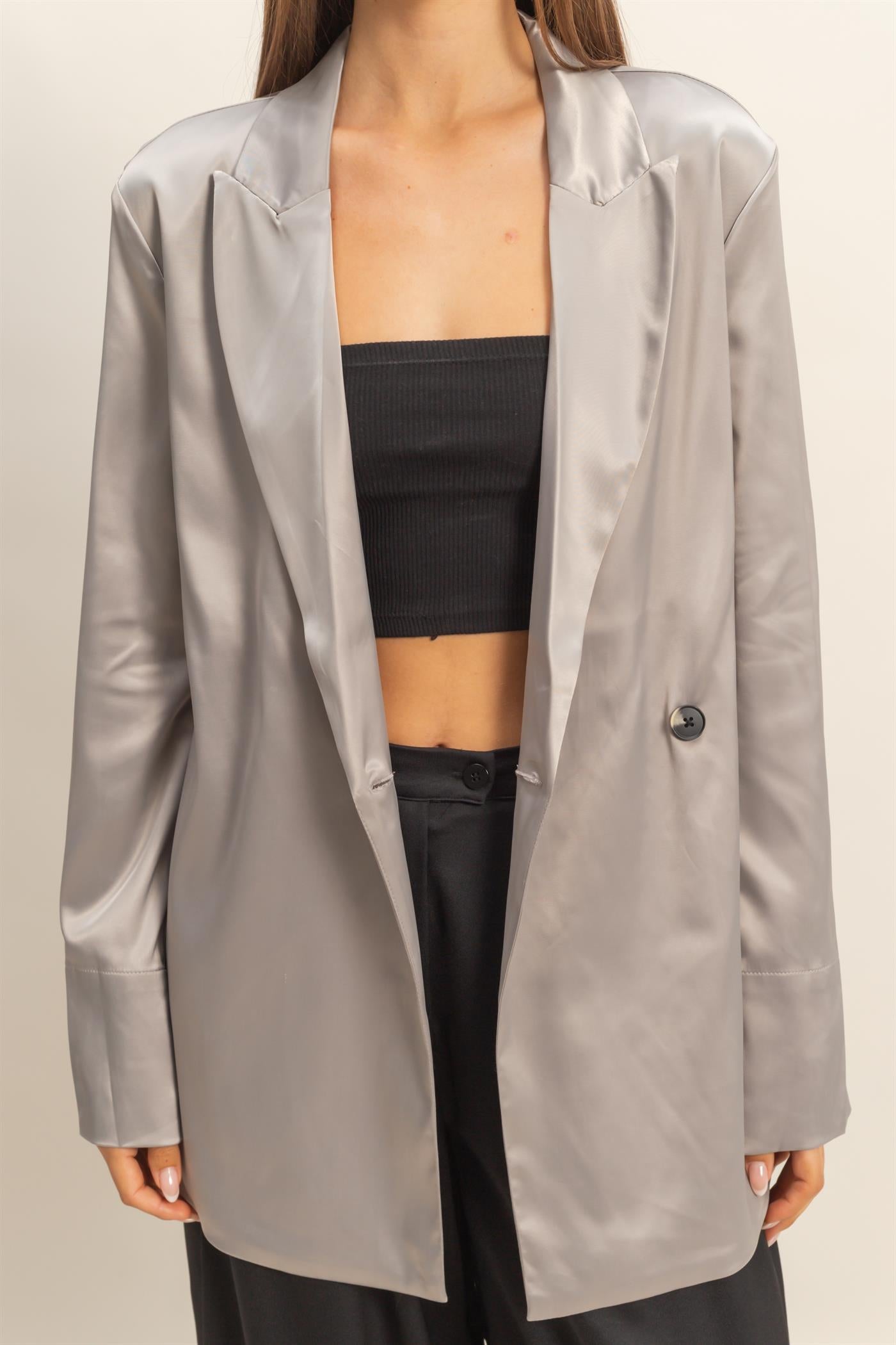 Wholesale Satin Long Sleeve Blazer Coats & Jackets HF23G242 GREY HYFVE