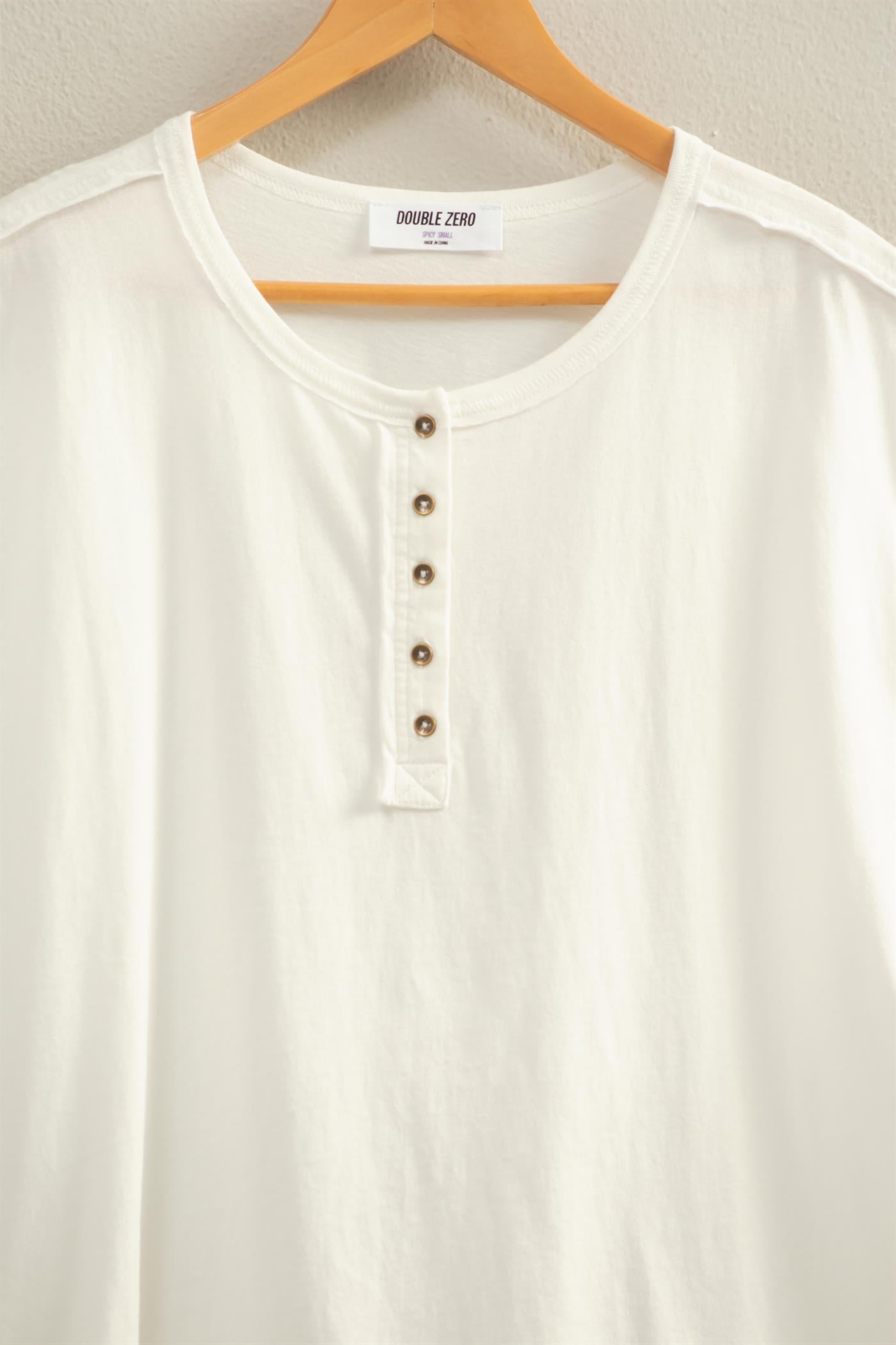 Wholesale Henley Neck Cap Sleeve Top Clothing Tops DZ26E279 WHITE DOUBLE ZERO