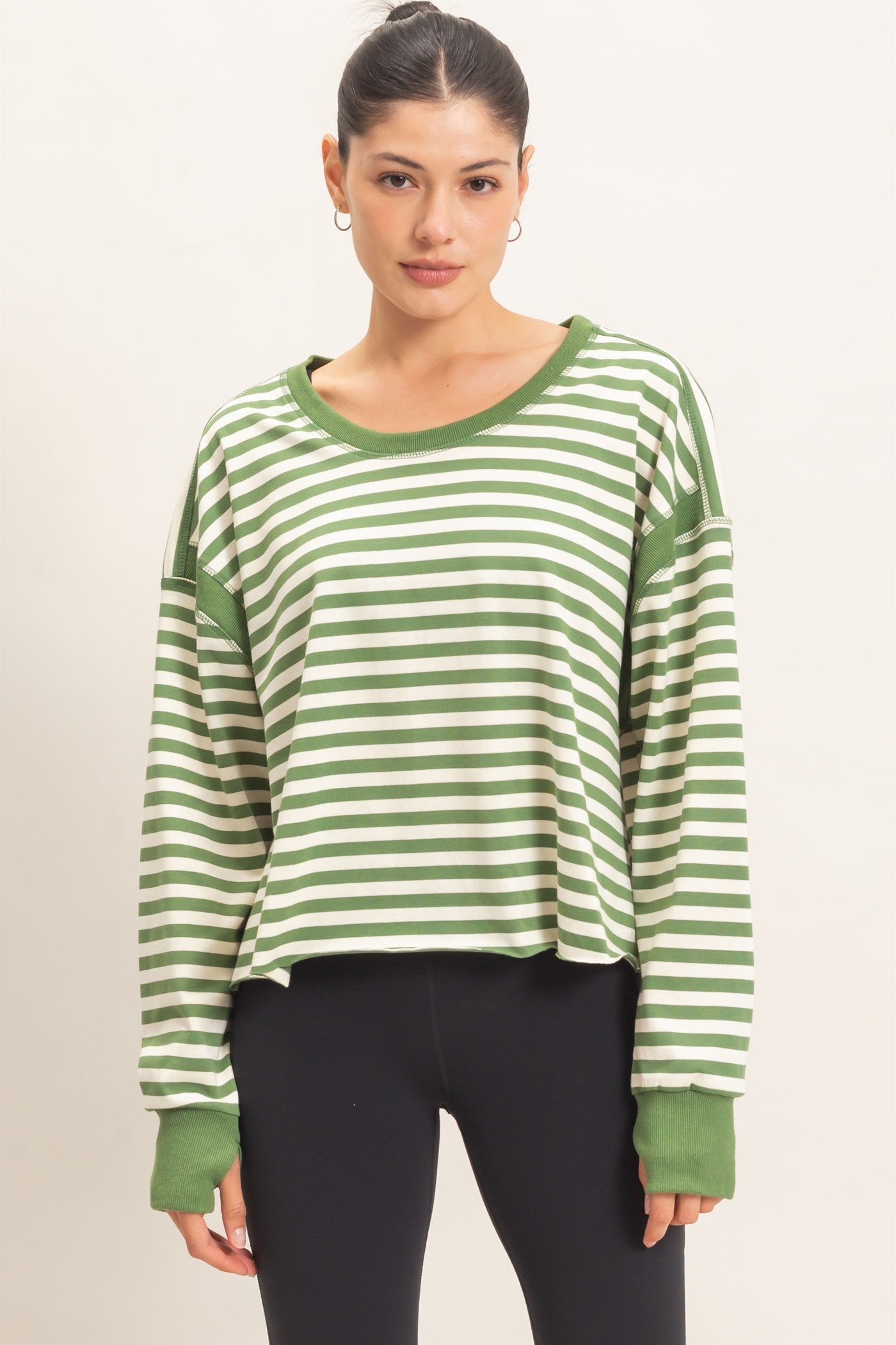 Wholesale Striped Long Sleeve Top Clothing Tops HF26C908-D GREEN HYFVE