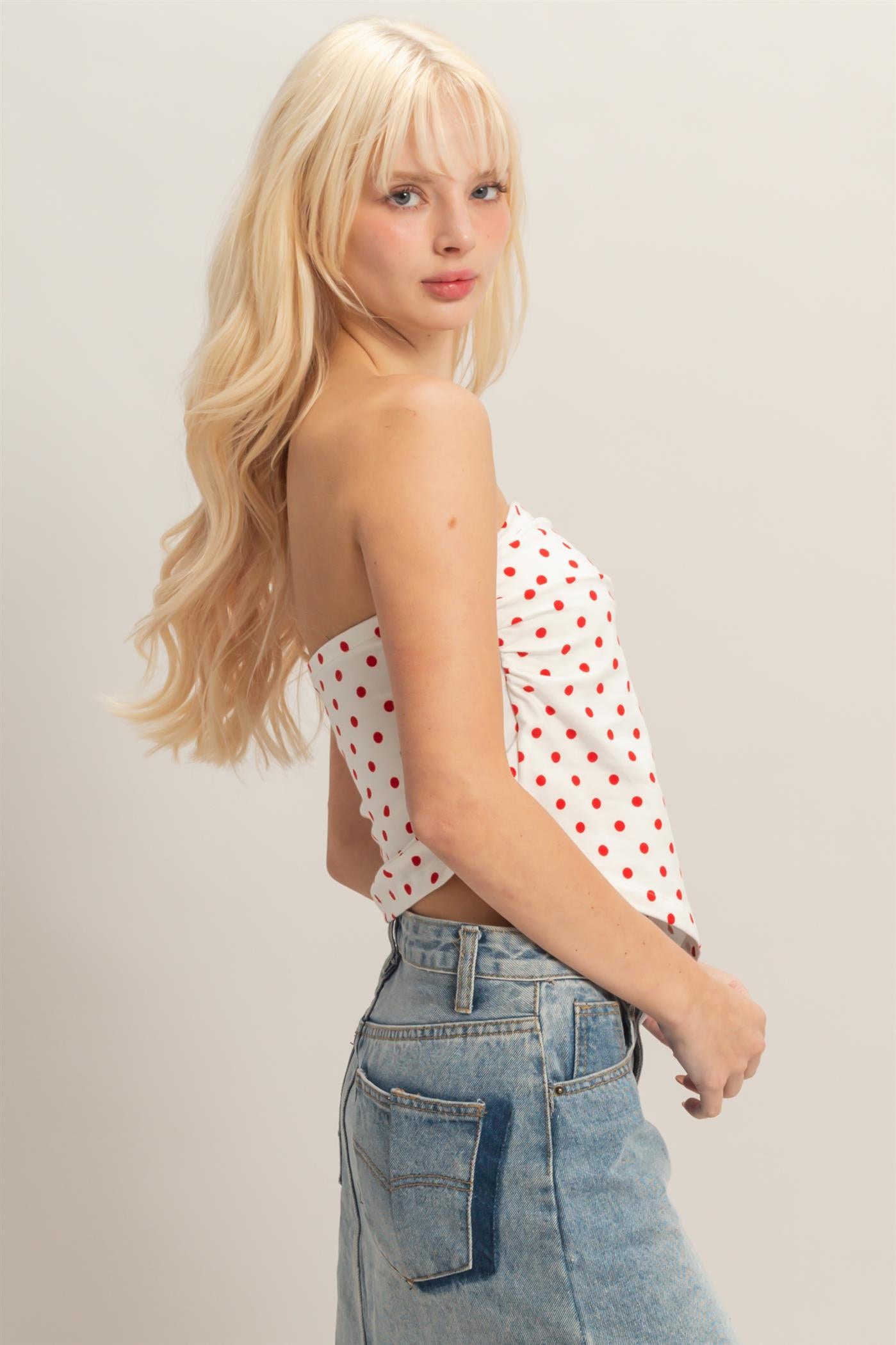 Wholesale Polka Dot Triangle Tube Top Clothing Tops DZ26C347 RED DOUBLE ZERO