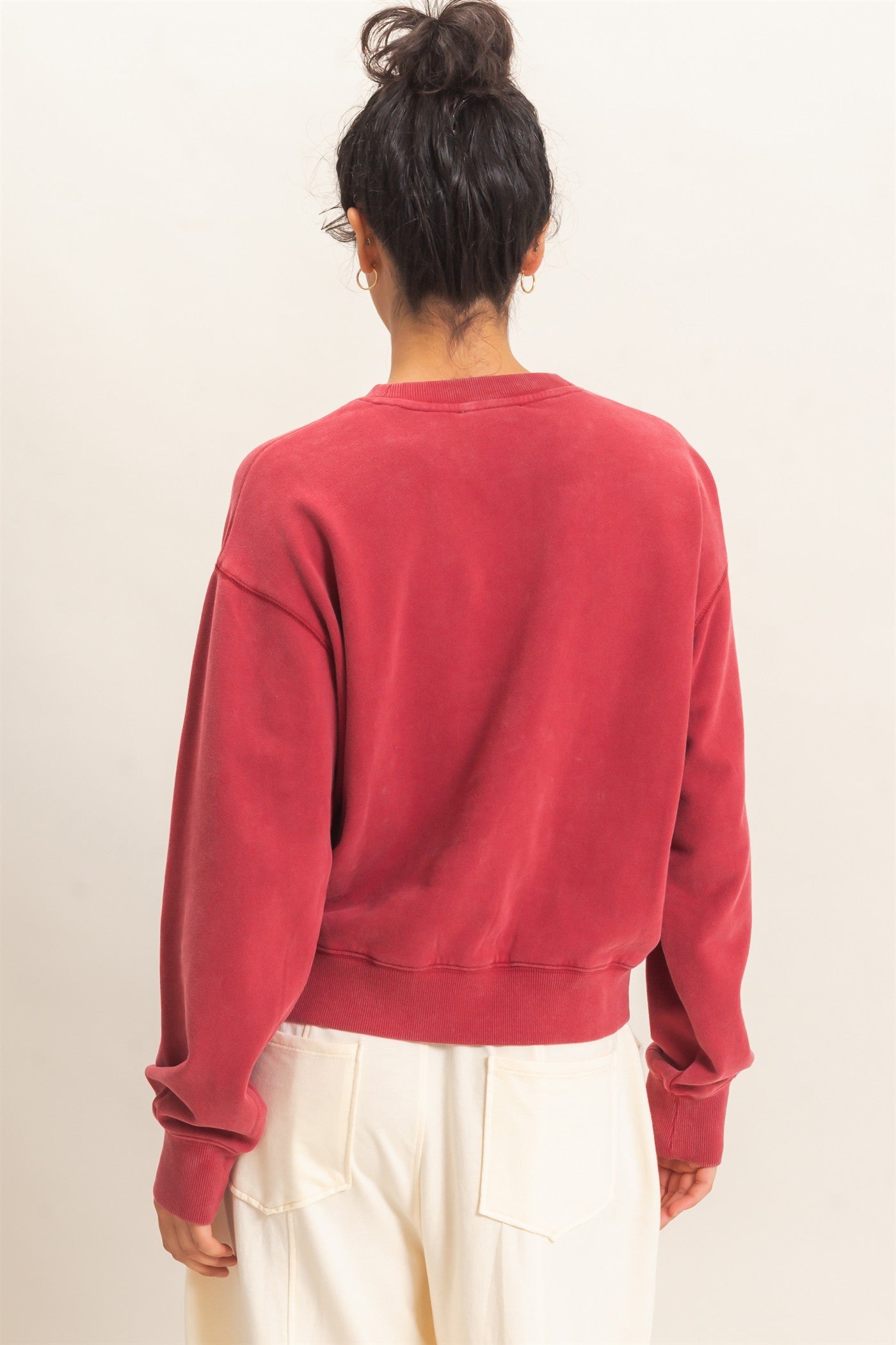 Wholesale Acid Wash Crew Neck Sweatshirt Sweatshirts DZ26E082 DARK RED DOUBLE ZERO