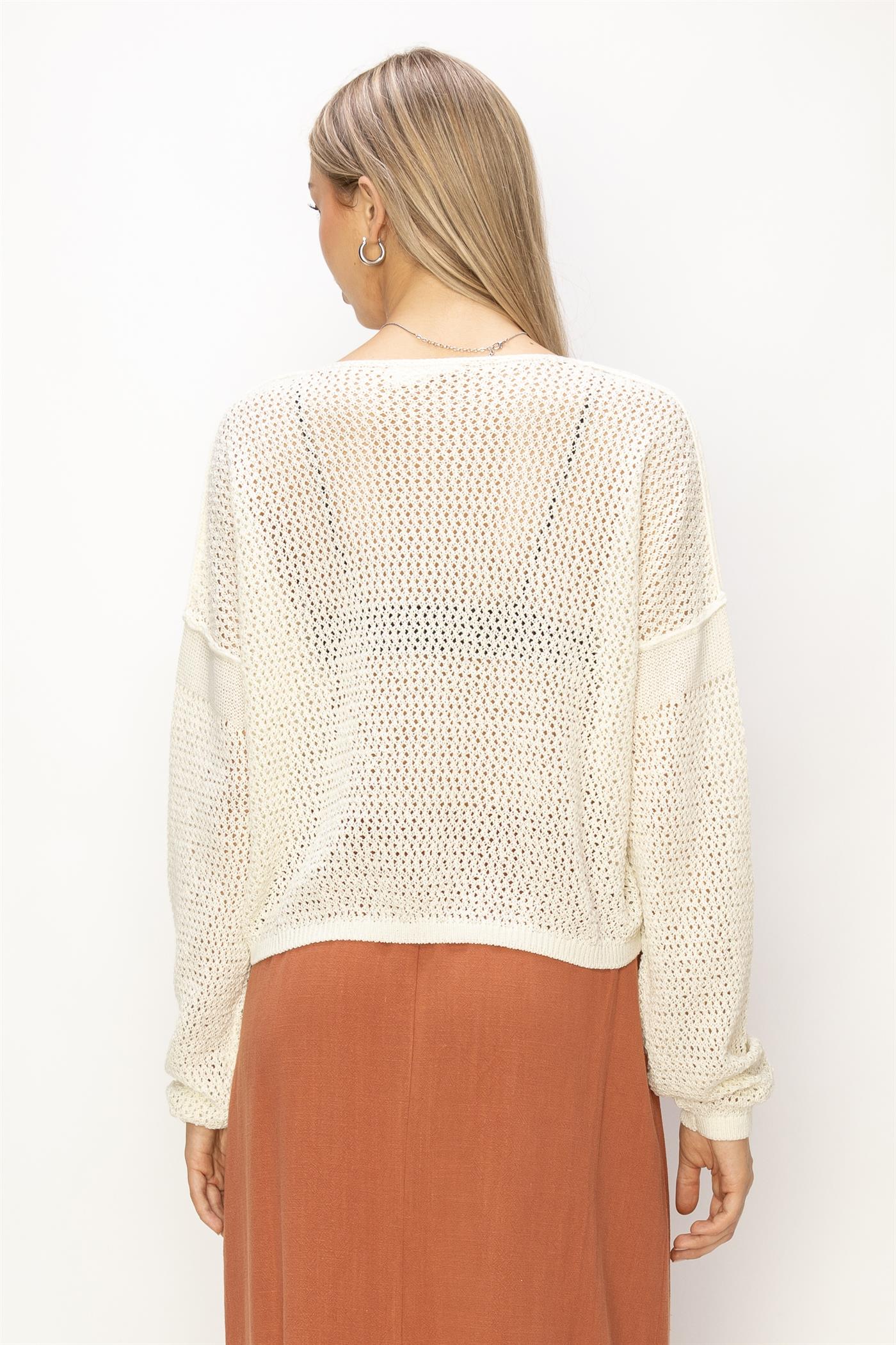 Wholesale Open Knit Drop Shoulder Sweater Clothing Tops DZ24C033 WHIP CREAM DOUBLE ZERO