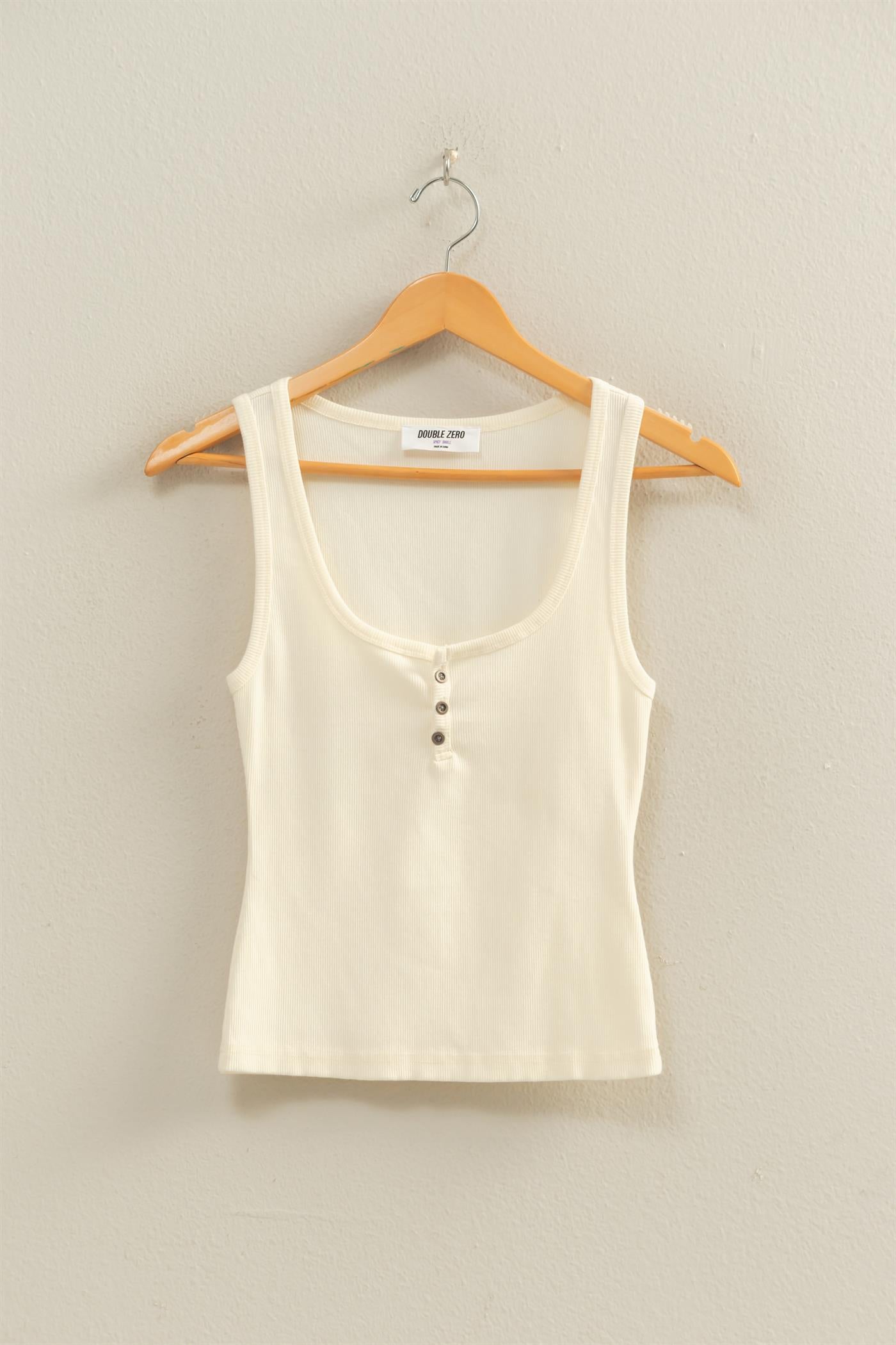 Wholesale Acid Washed Henley Ribbed Tank Top Tank Tops DZ26C661 CREAM DOUBLE ZERO