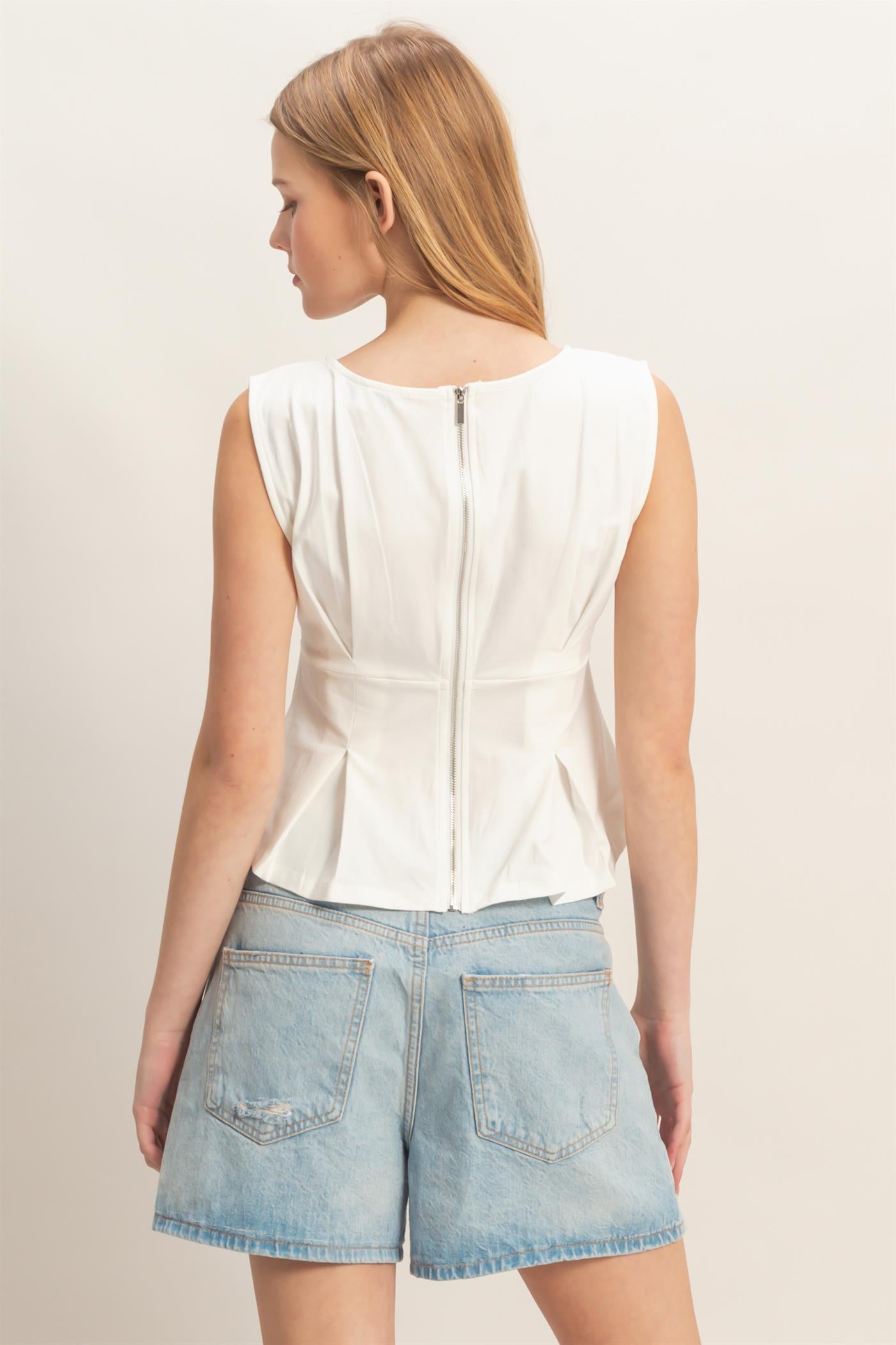 Wholesale Sleeveless Peplum Top Clothing Tops HF26A773 IVORY HYFVE