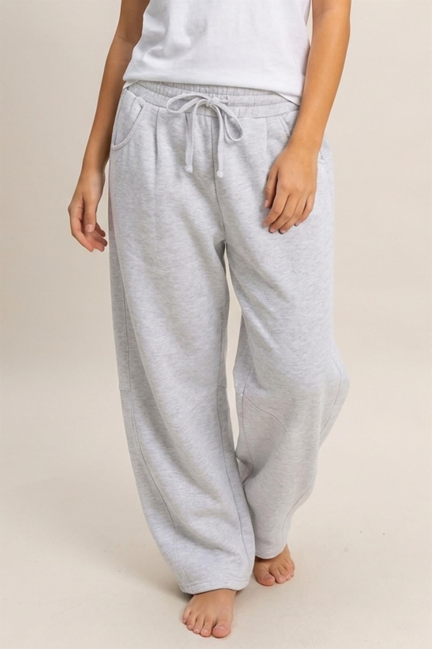 Wholesale Drawstring Waist Barrel Sweatpants Pants DZ26E290 HEATHER GRAY DOUBLE ZERO