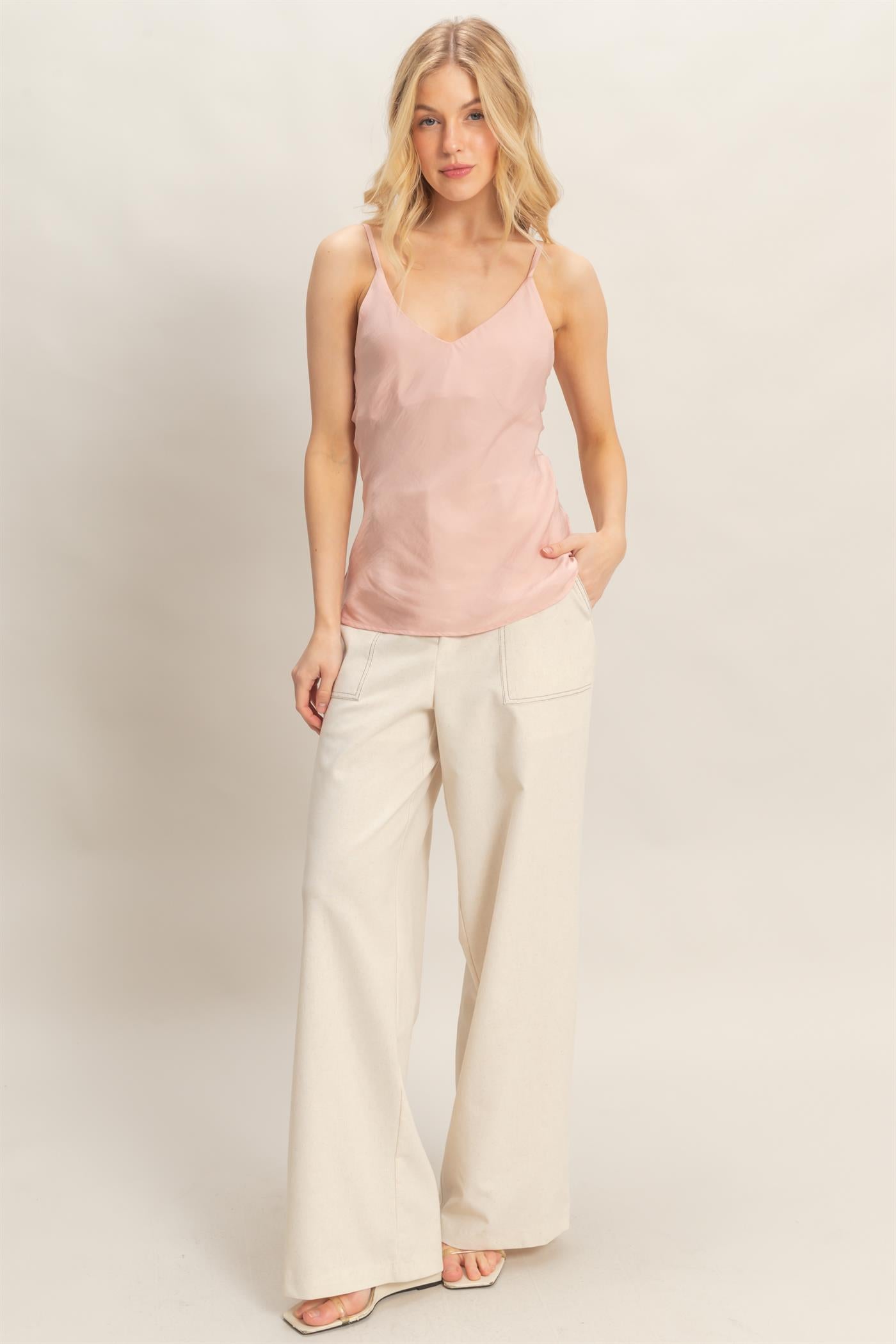 Wholesale Satin Bias V-Neck Camisole Camisoles HF26E318 L.PINK HYFVE