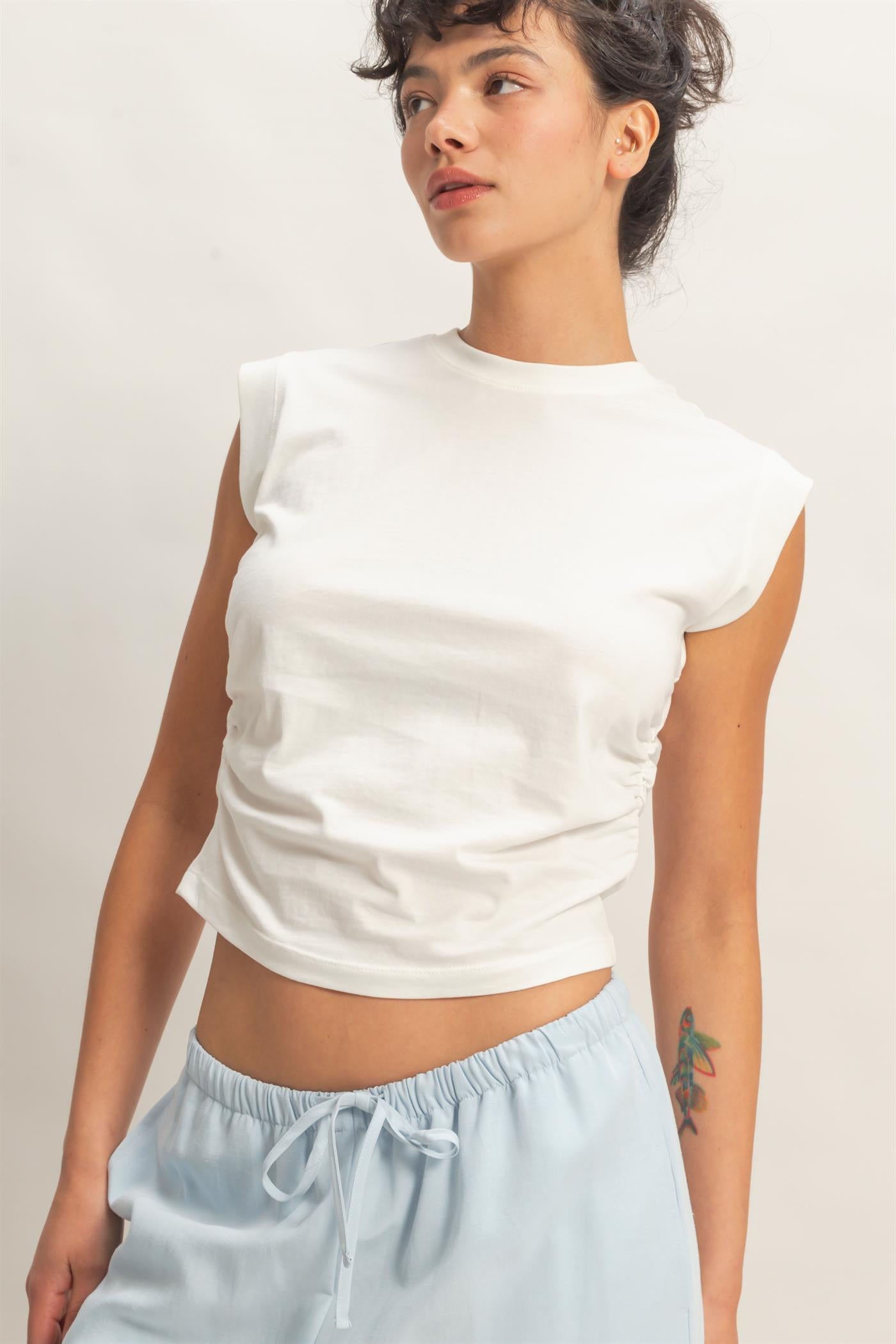 Wholesale Ruched Waist Sleeveless Cotton Top Clothing Tops DZ26C520 OFF WHITE DOUBLE ZERO