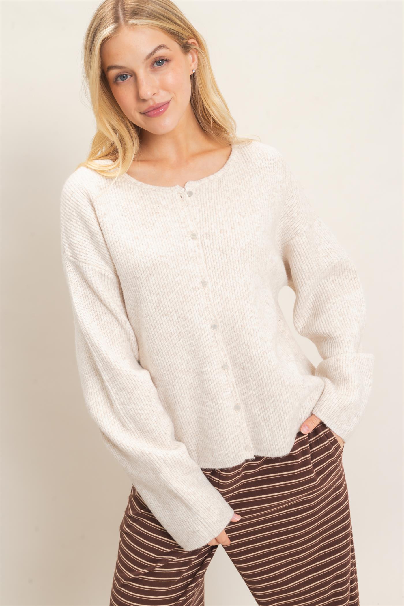 Wholesale Ribbed Cardigan Cardigans HF26E630 OATMEAL HYFVE