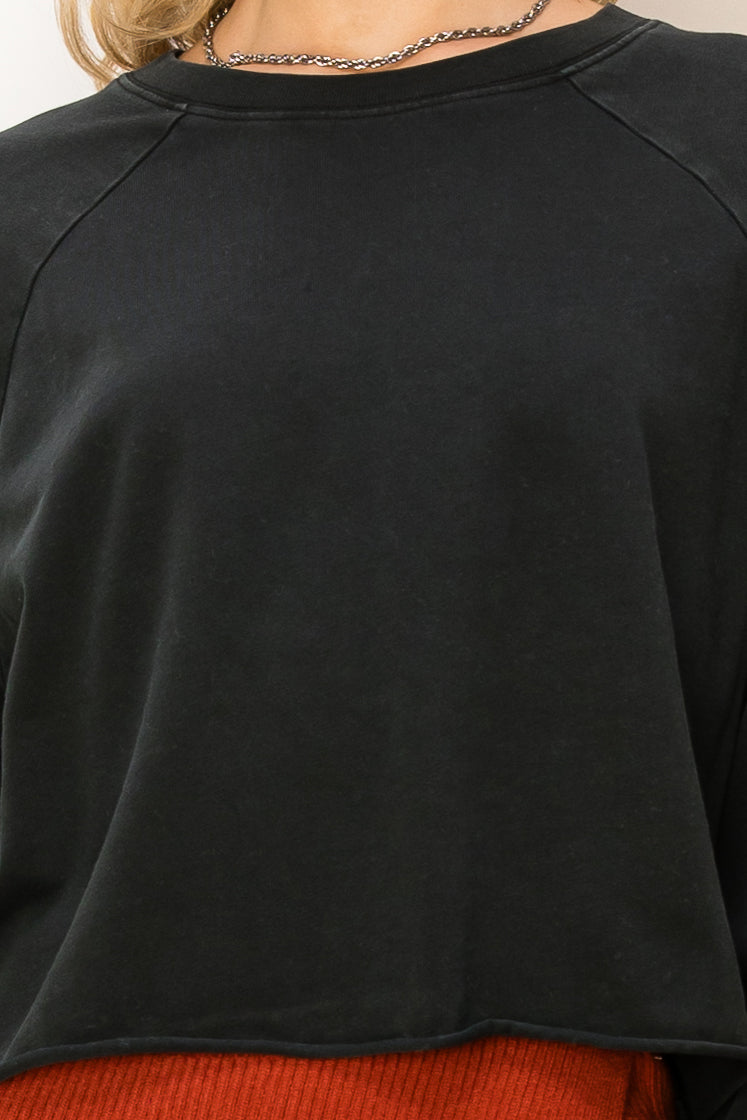 Wholesale Raglan Long Sleeve Top Clothing Tops DZ23G286 BLACK DOUBLE ZERO