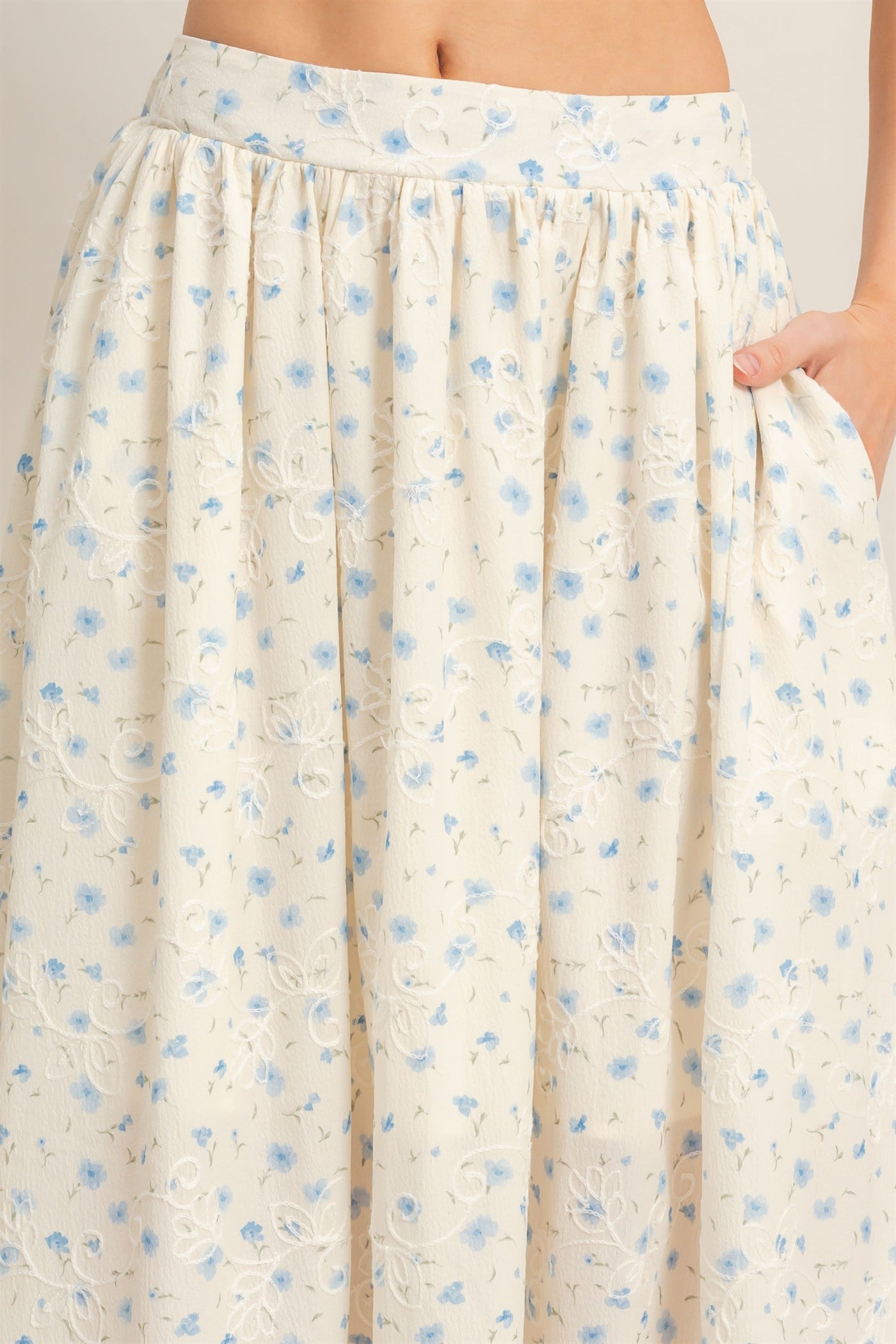 Wholesale Floral Embroidered Maxi Skirt Skirts HF26A150 BLUE HYFVE