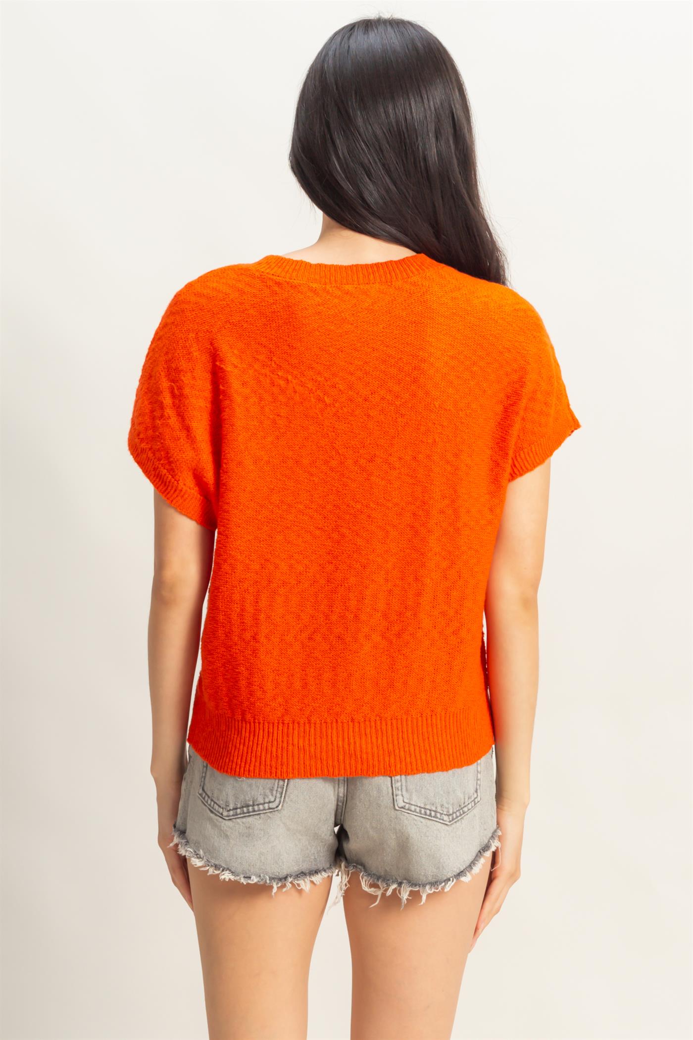 Wholesale Front Pocket Lightweight Sweater Top Clothing Tops DZ25A876 TOMATO DOUBLE ZERO