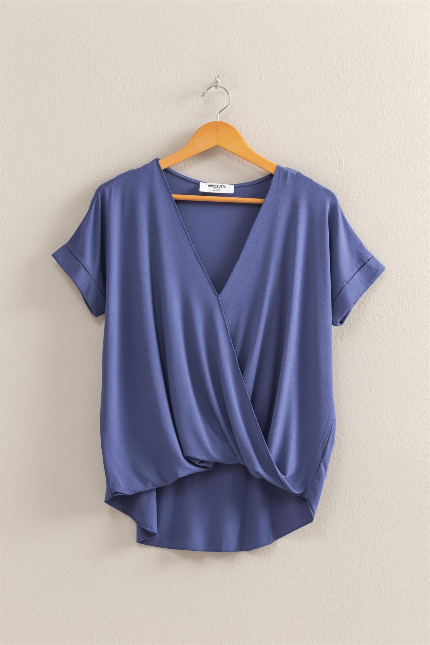 Wholesale Short Sleeve Surplice Top Clothing Tops DZ25E289 DUSTY INDIGO DOUBLE ZERO