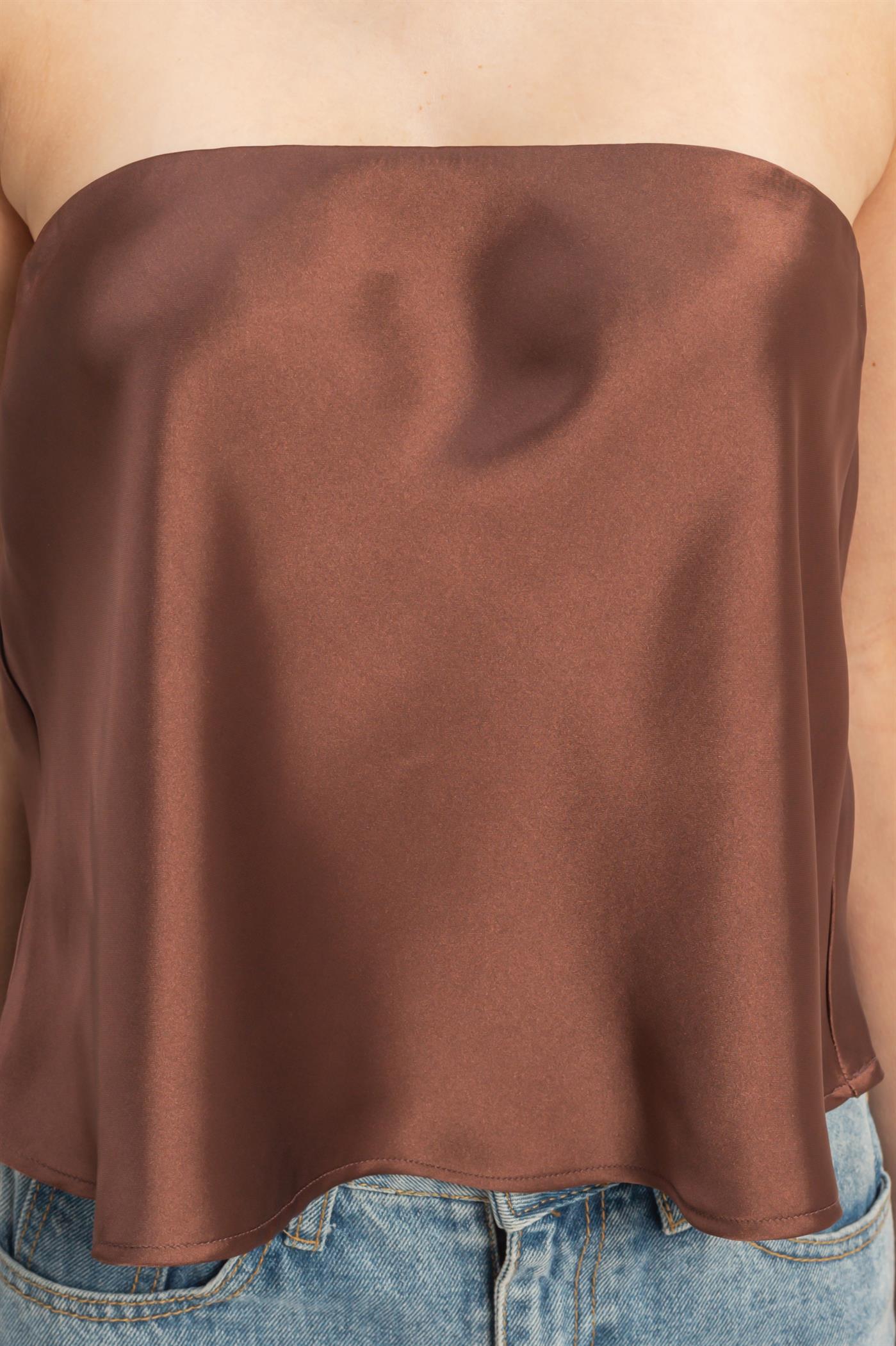 Wholesale Satin Strapless Tube Top Clothing Tops DZ26C398 CHOCOLATE DOUBLE ZERO
