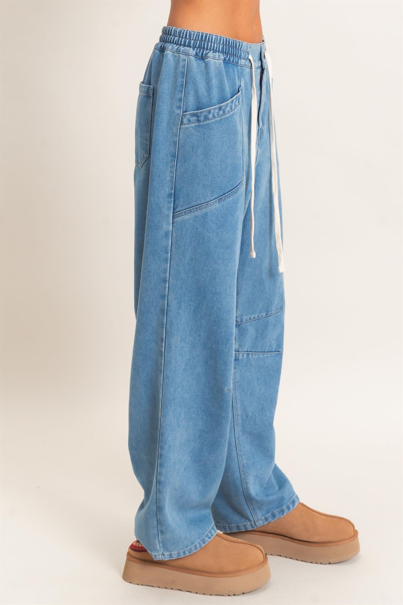 Wholesale Elastic Waist Denim Pants Pants DZ26F306 MEDIUM BLUE DOUBLE ZERO