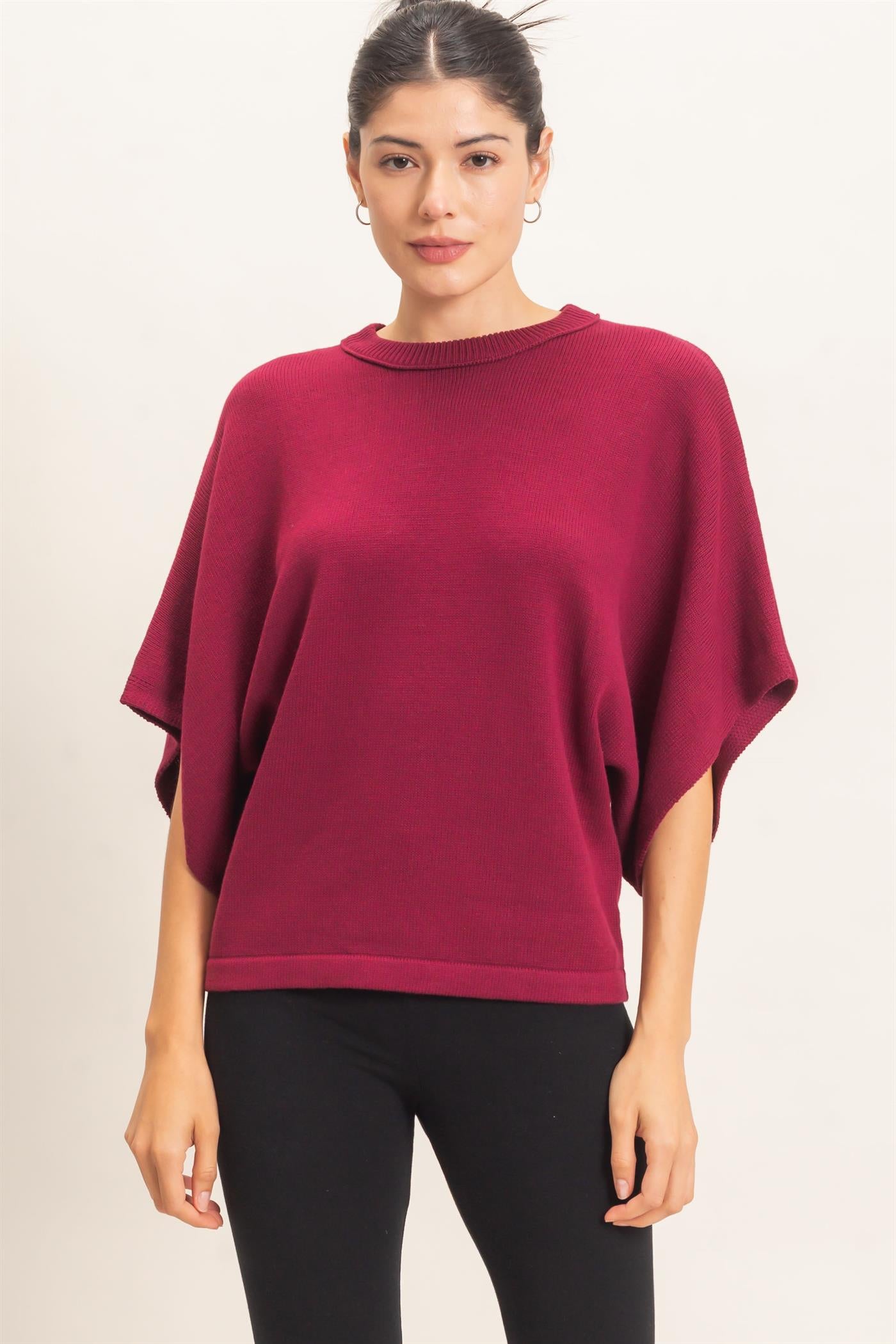 Wholesale Crew Neck Short Sleeve Sweater Sweaters HF26E378 BURGUNDY HYFVE