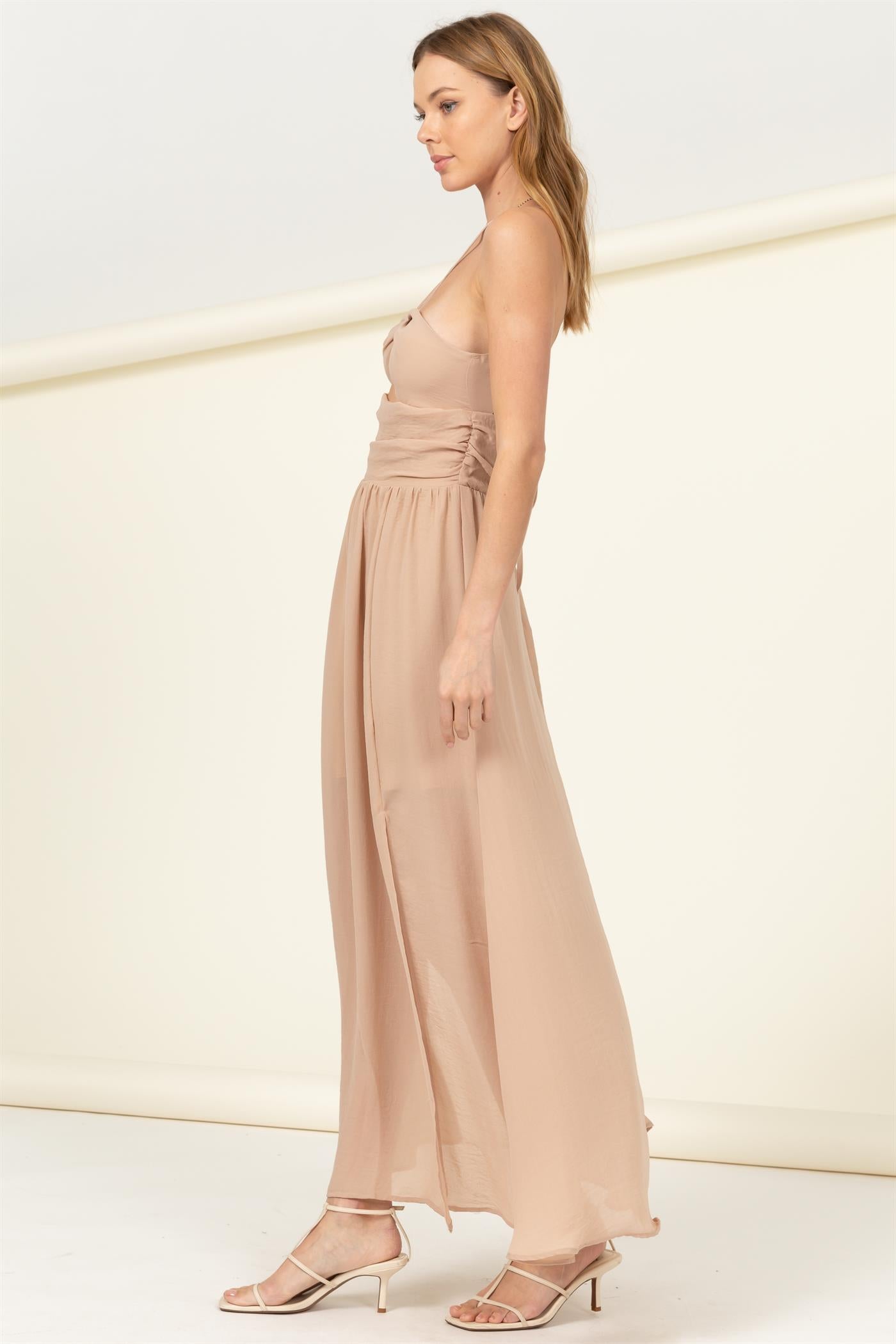 Wholesale Light Up The Night Cutout Maxi Dress Dresses HF22E539 TAUPE HYFVE