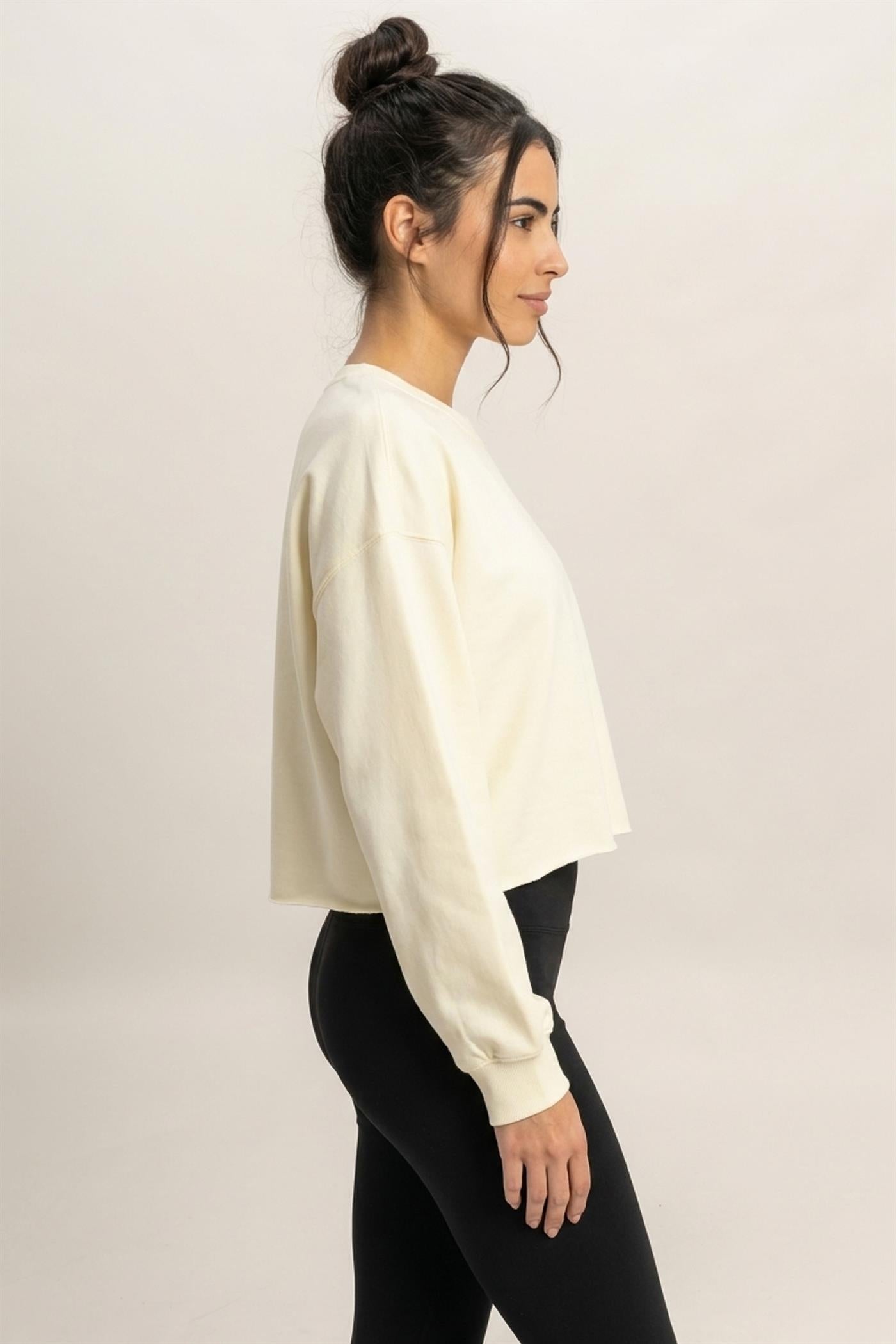 Wholesale Mineral Wash Raw Hem Cropped Sweatshirt Sweatshirts DZ26C968 CREAM DOUBLE ZERO