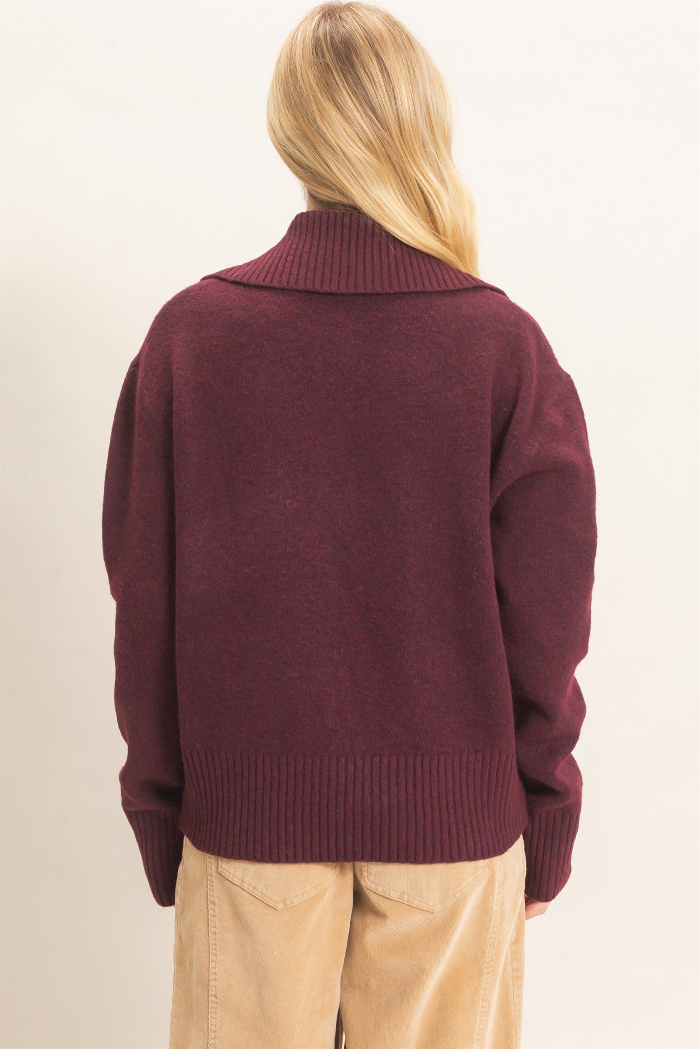 Wholesale Button-Up Collared Sweater Sweaters HF26E752 BURGUNDY HYFVE
