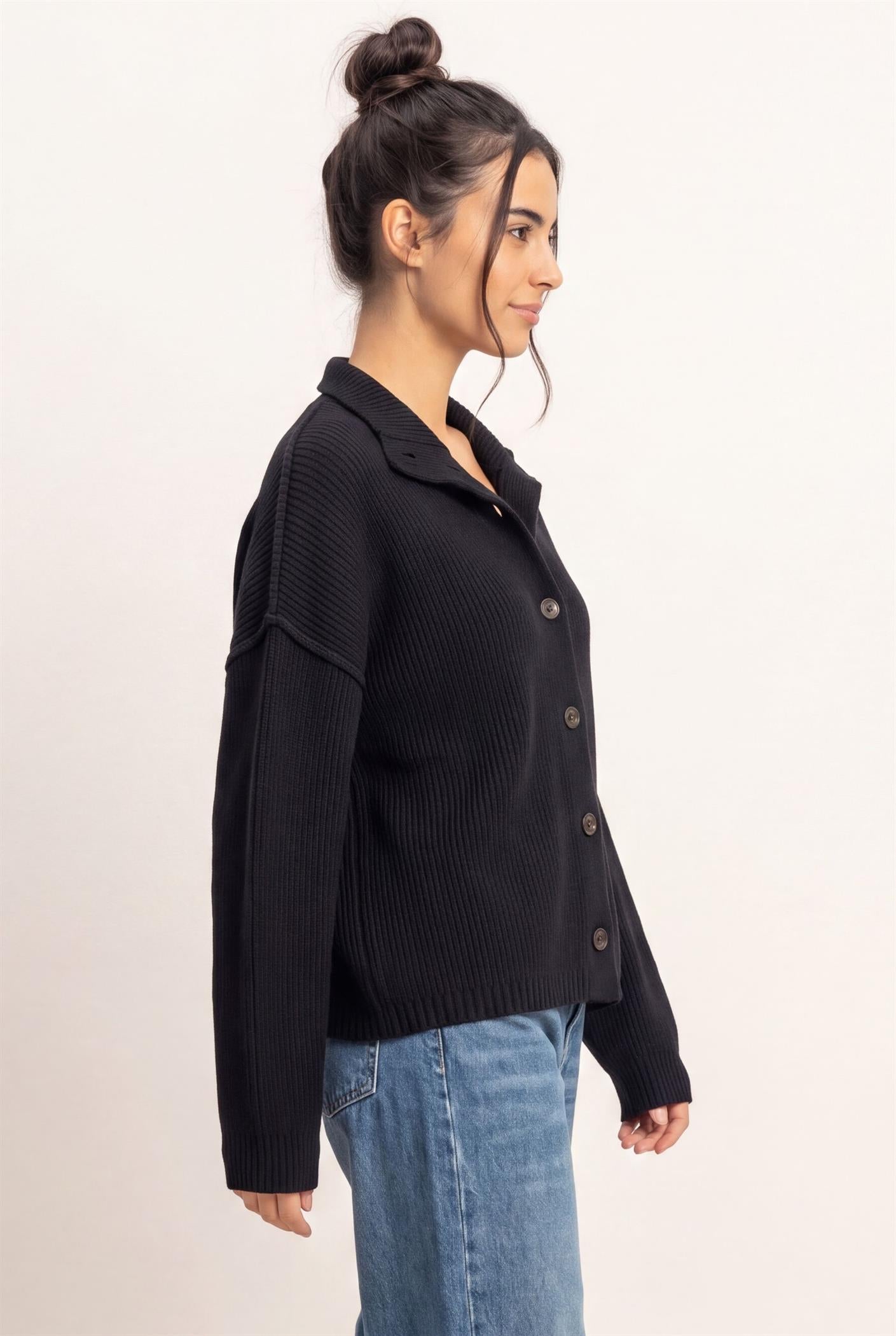 Wholesale High Neck Oversized Cardigan Cardigans DZ26E280 BLACK DOUBLE ZERO