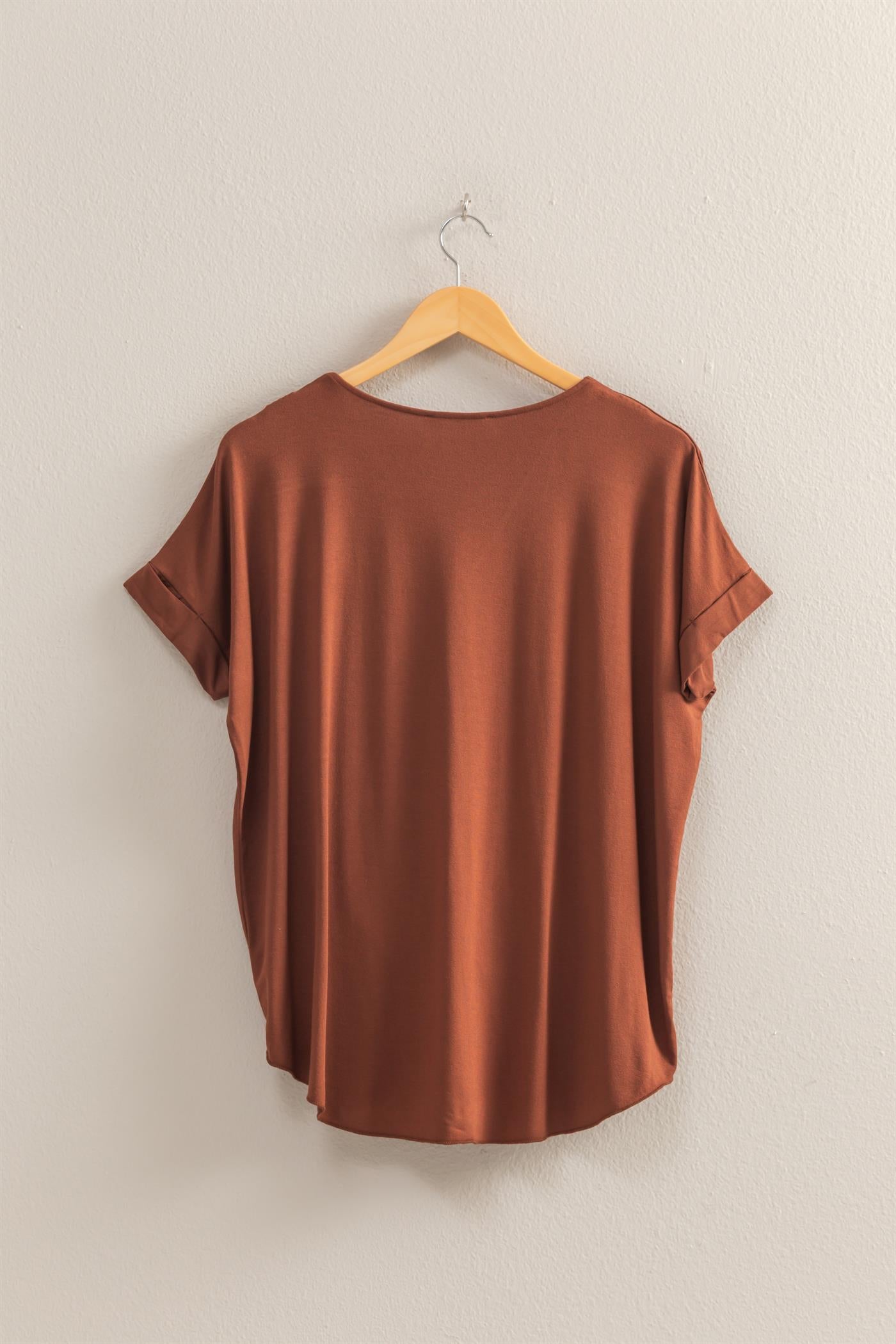 Wholesale Short Sleeve Surplice Top Clothing Tops DZ25E289 CHESTNUT DOUBLE ZERO