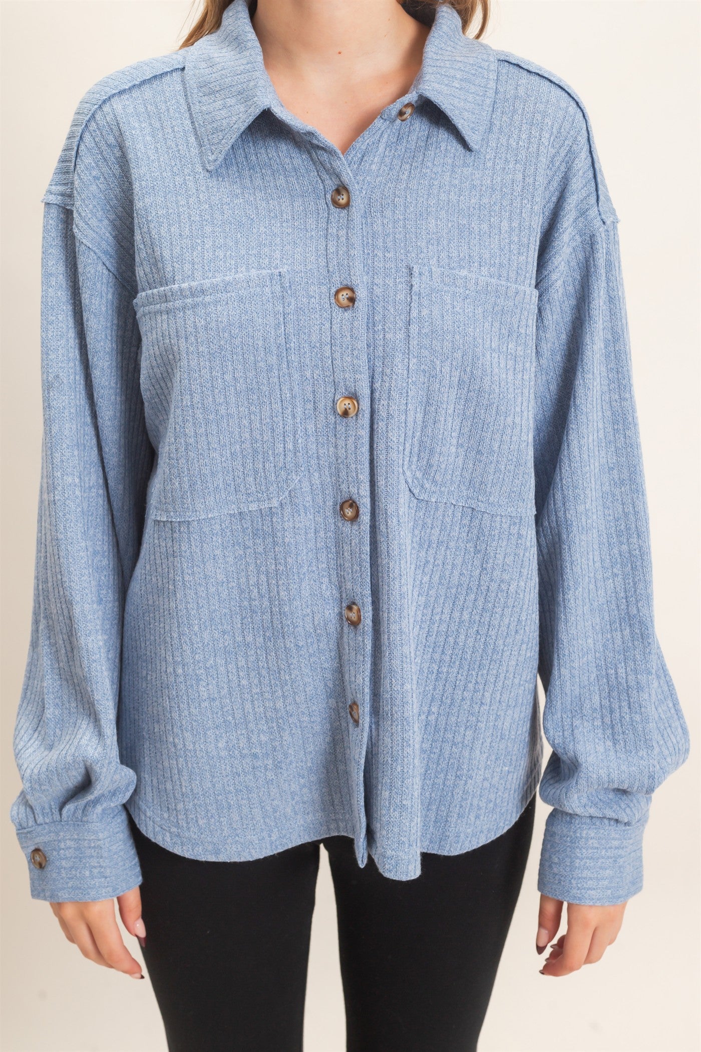 Wholesale Corduroy Button-Up Shirt Shirts HF26F138 BLUE HYFVE