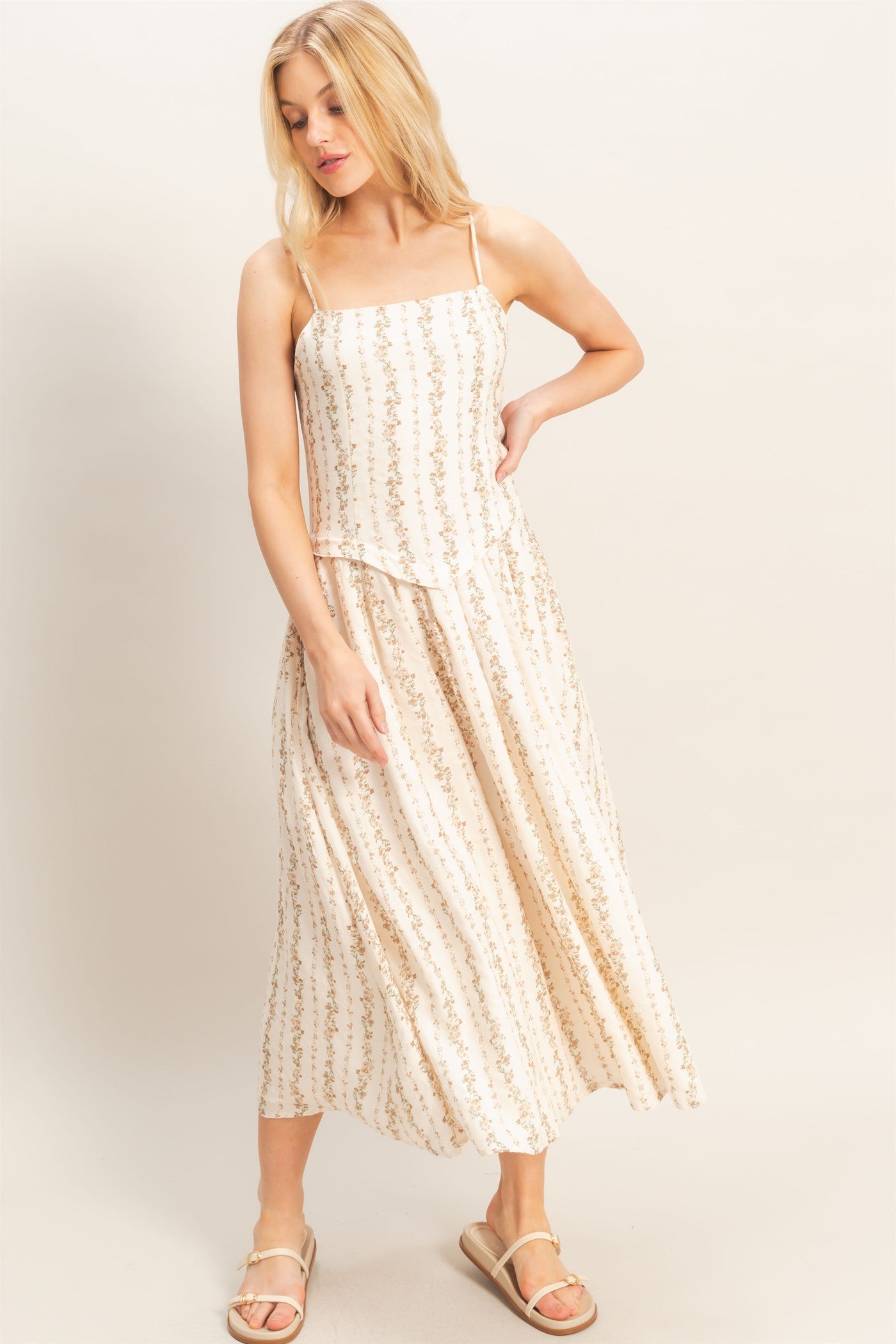 Wholesale Square Neck Floral Dress Dresses HF26A322 BROWN HYFVE