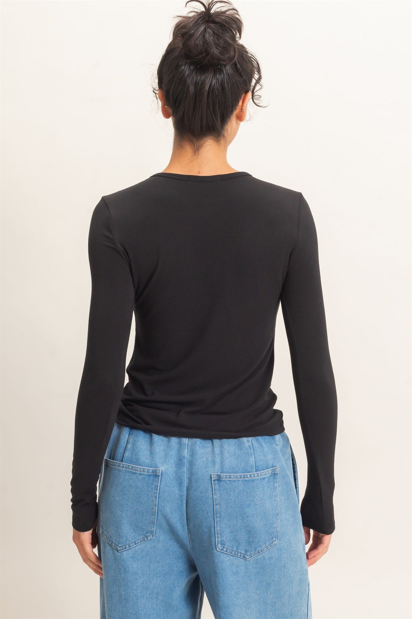 Wholesale Crew Neck Long Sleeve Top Clothing Tops DZ26E258 BLACK DOUBLE ZERO