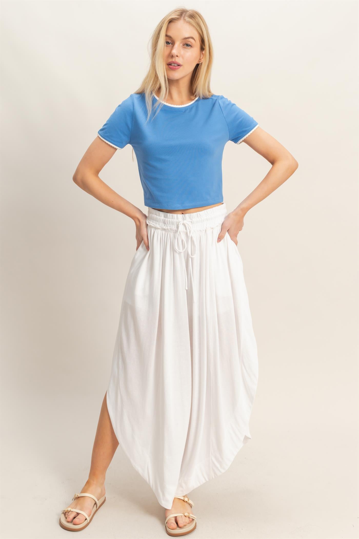 Wholesale Tulip Hem Wide-Leg Pants Pants HF26C047 WHITE HYFVE