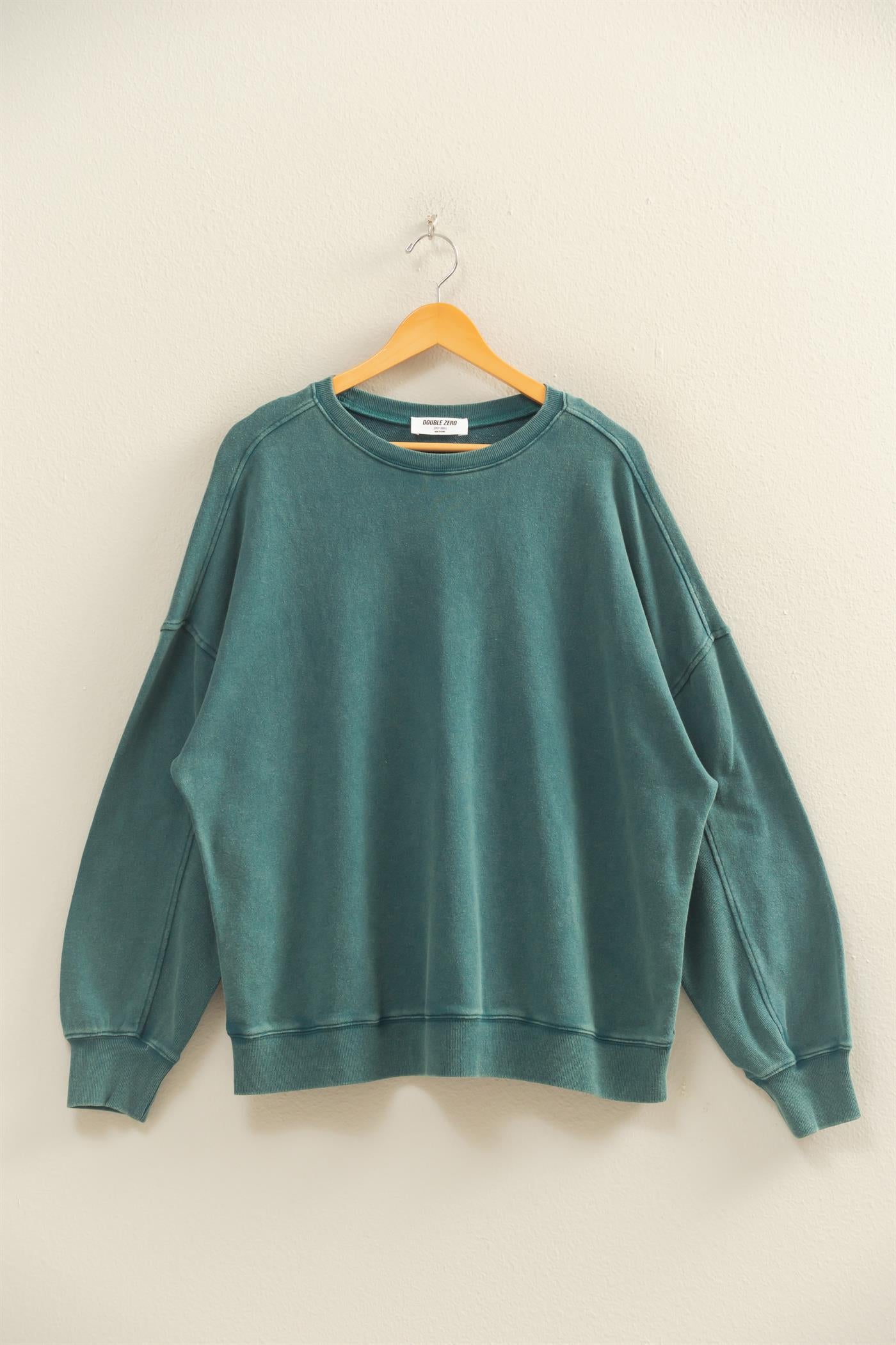 Wholesale Acid Wash Oversized Sweatshirt Sweatshirts DZ26A984 DARK TEAL DOUBLE ZERO