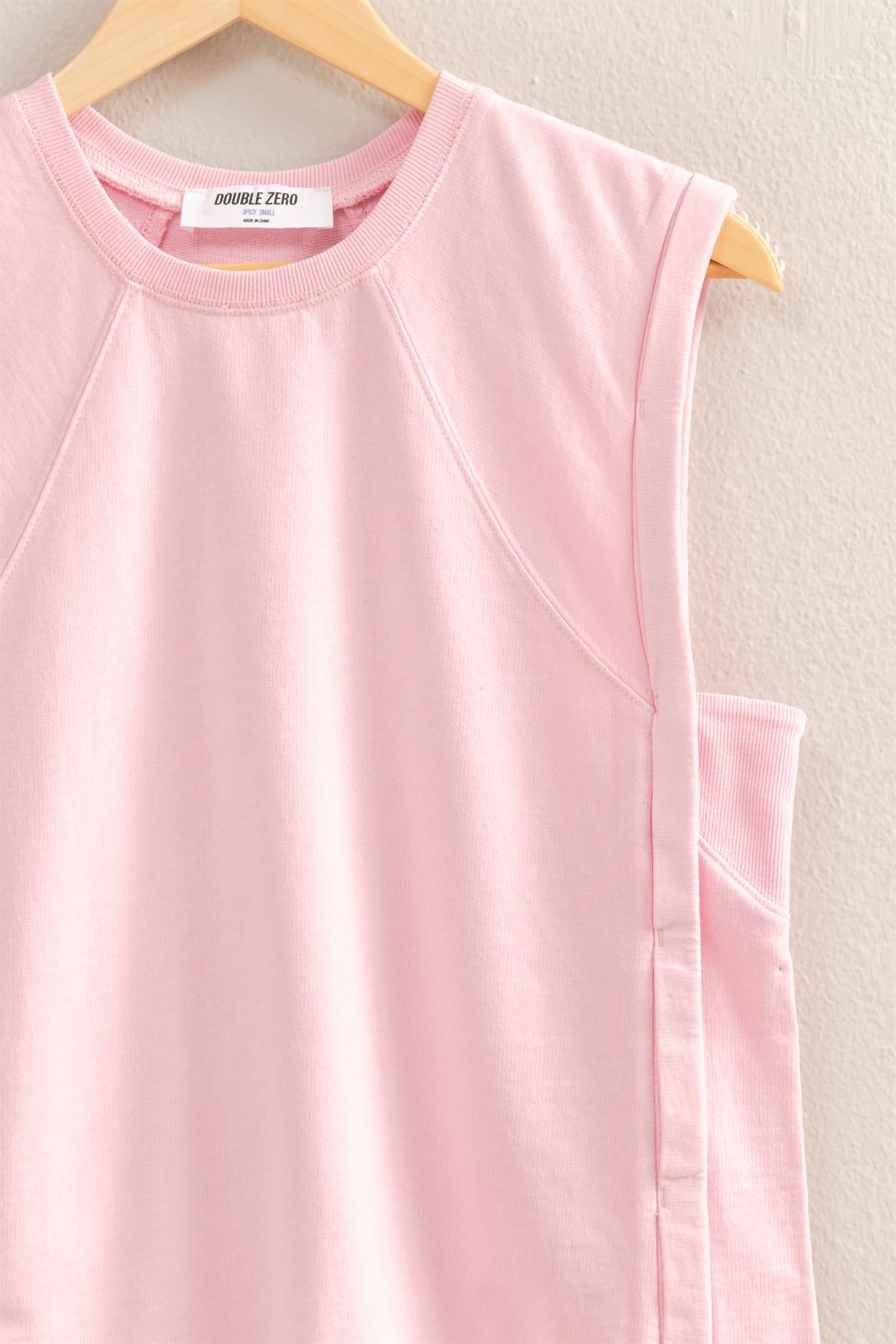 Wholesale Round Neck Sleeveless Boxy Top Clothing Tops DZ25C561 SOFT PINK DOUBLE ZERO