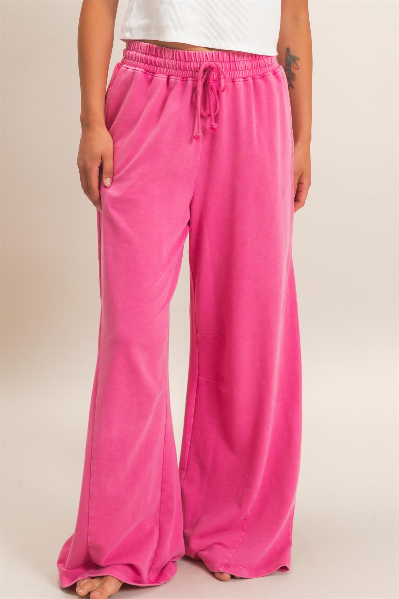 Wholesale Mineral Washed Wide Leg Pants Pants DZ26F082 FUCHSIA DOUBLE ZERO