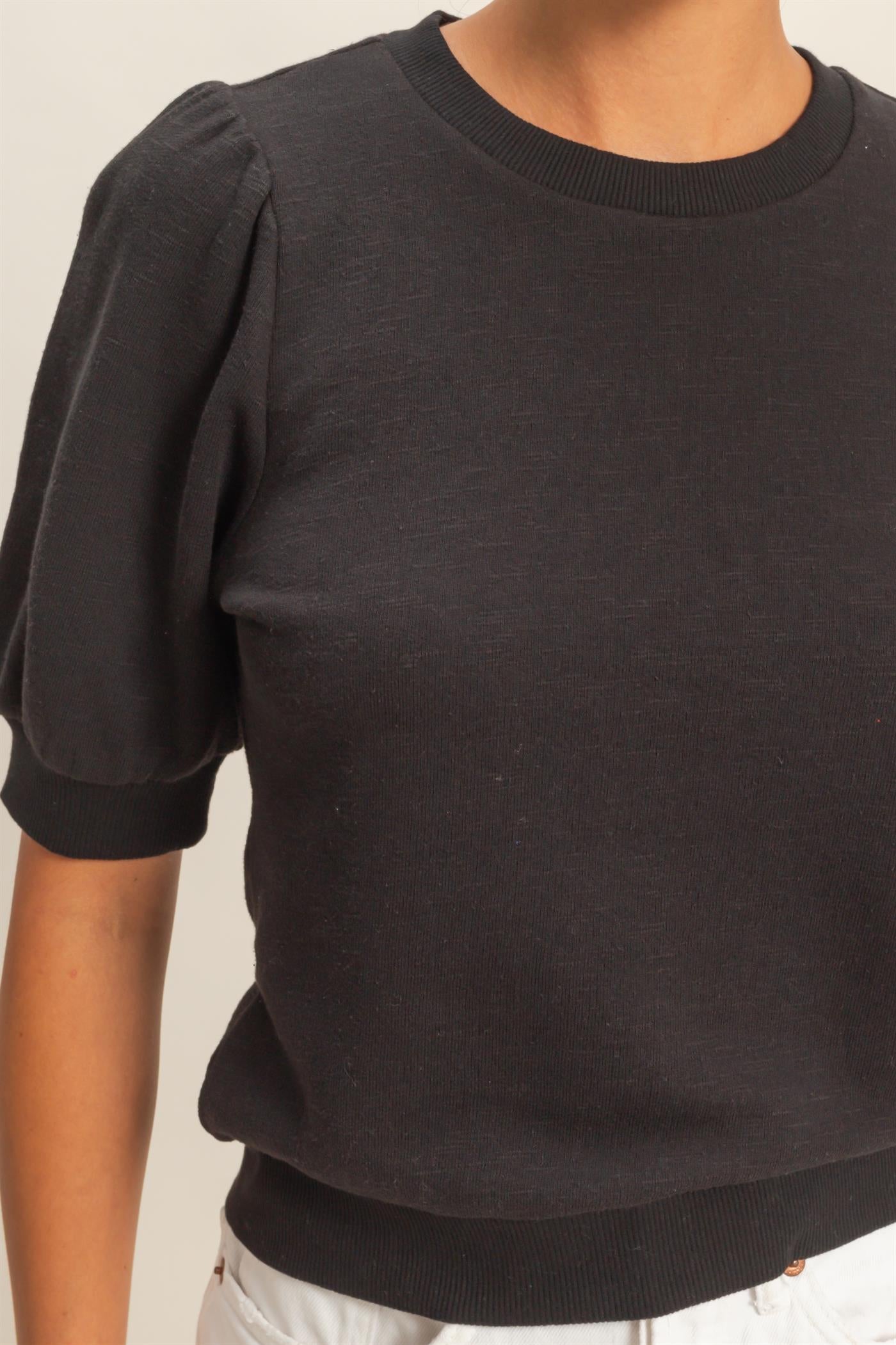 Wholesale Puff Short Sleeve Crew Neck Top Clothing Tops DZ26A927 BLACK DOUBLE ZERO