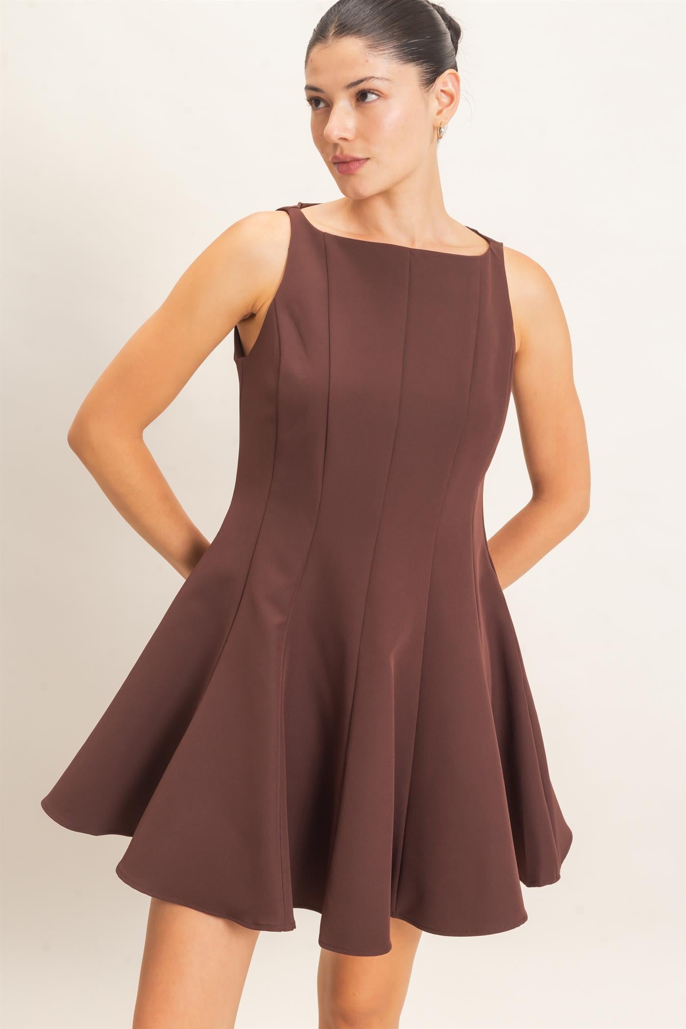 Wholesale Sleeveless Fit And Flare Dress Dresses HF26F217 CHOCOLATE HYFVE