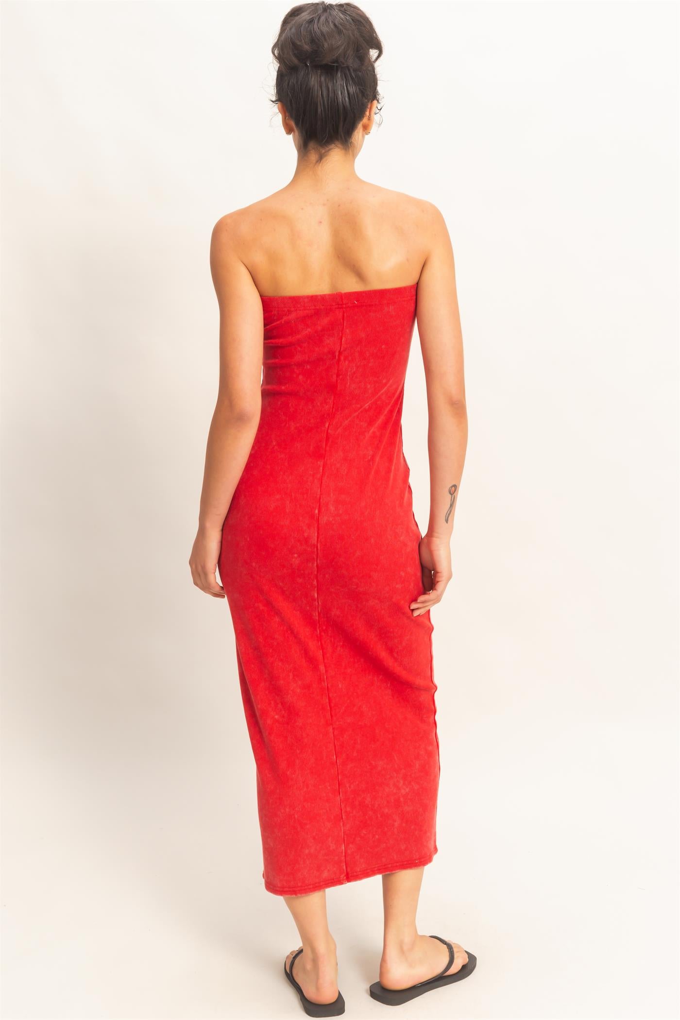 Wholesale Acid Washed Ribbed Midi Tube Dress Dresses DZ26C620 RED DOUBLE ZERO