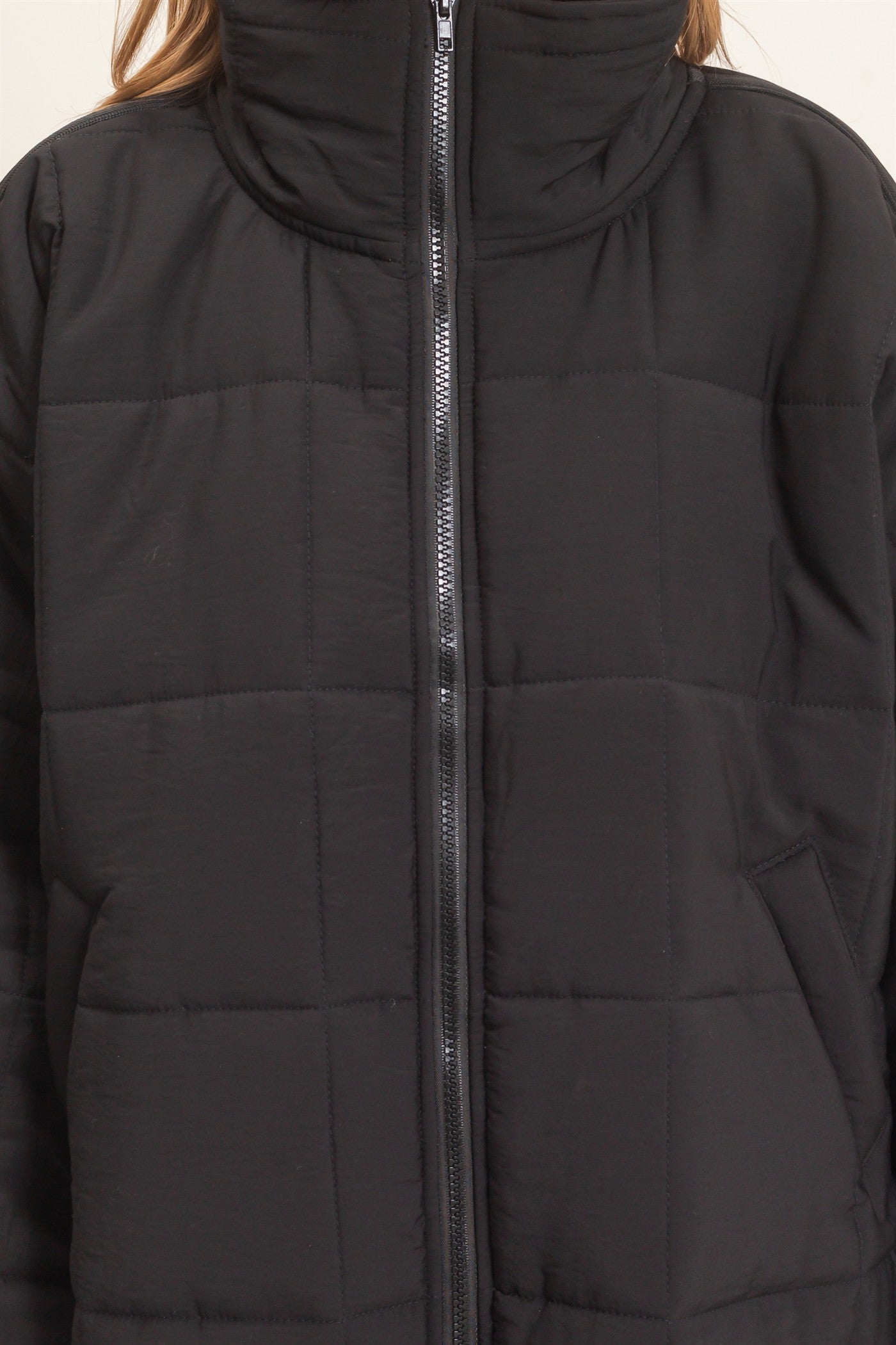 Wholesale Quilted Mock Neck Zip-Up Puffer Jacket Coats & Jackets HF26C865 BLACK HYFVE