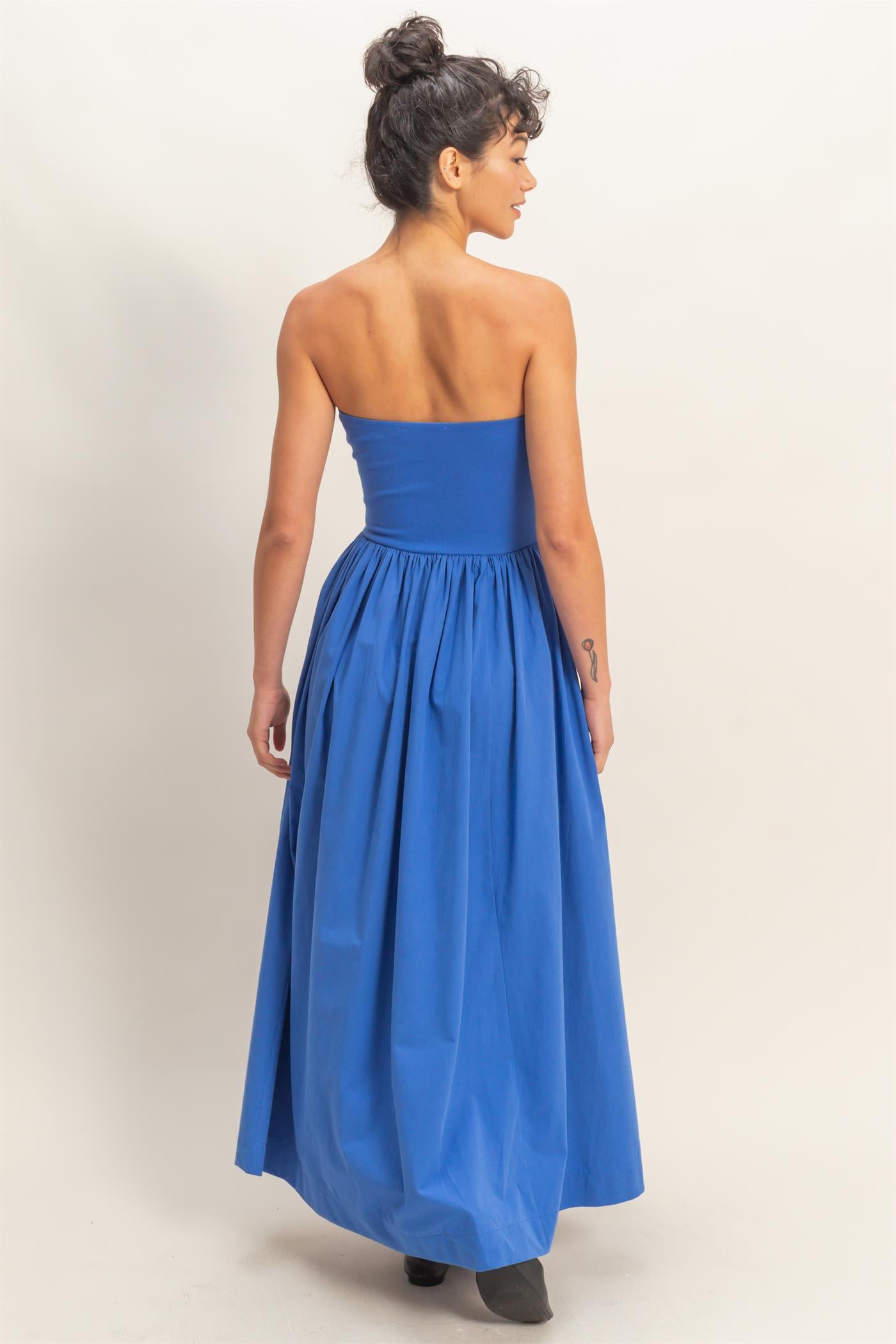 Wholesale Strapless Flowy Midi Dress Dresses DZ26A744 COBALT DOUBLE ZERO
