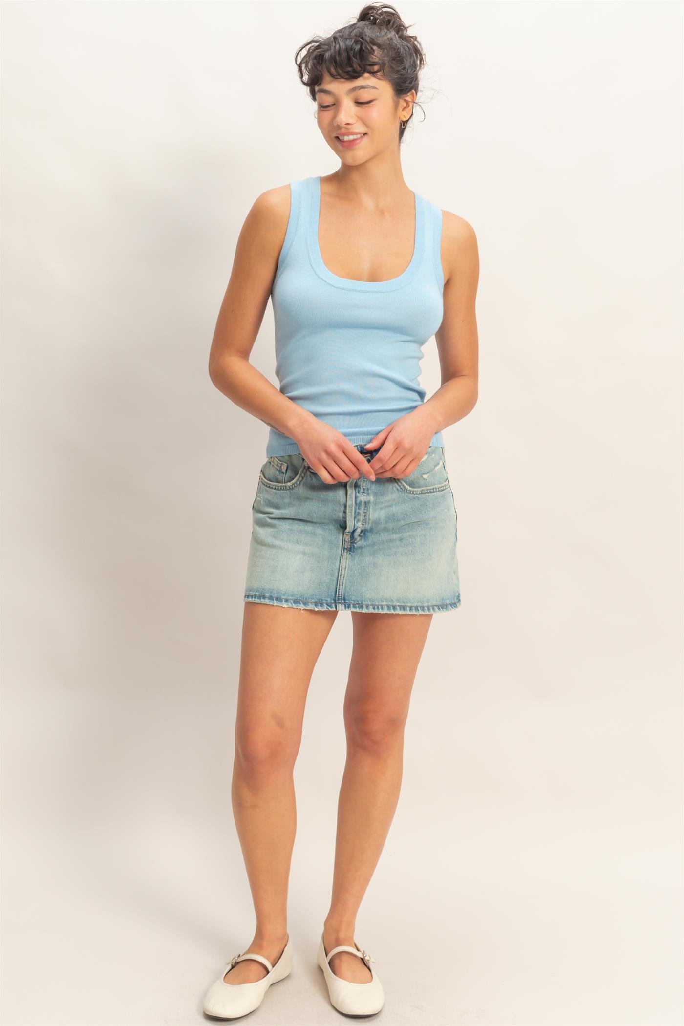 Wholesale Scoop Neck Tank Top Clothing Tops DZ26A449 BABY BLUE DOUBLE ZERO