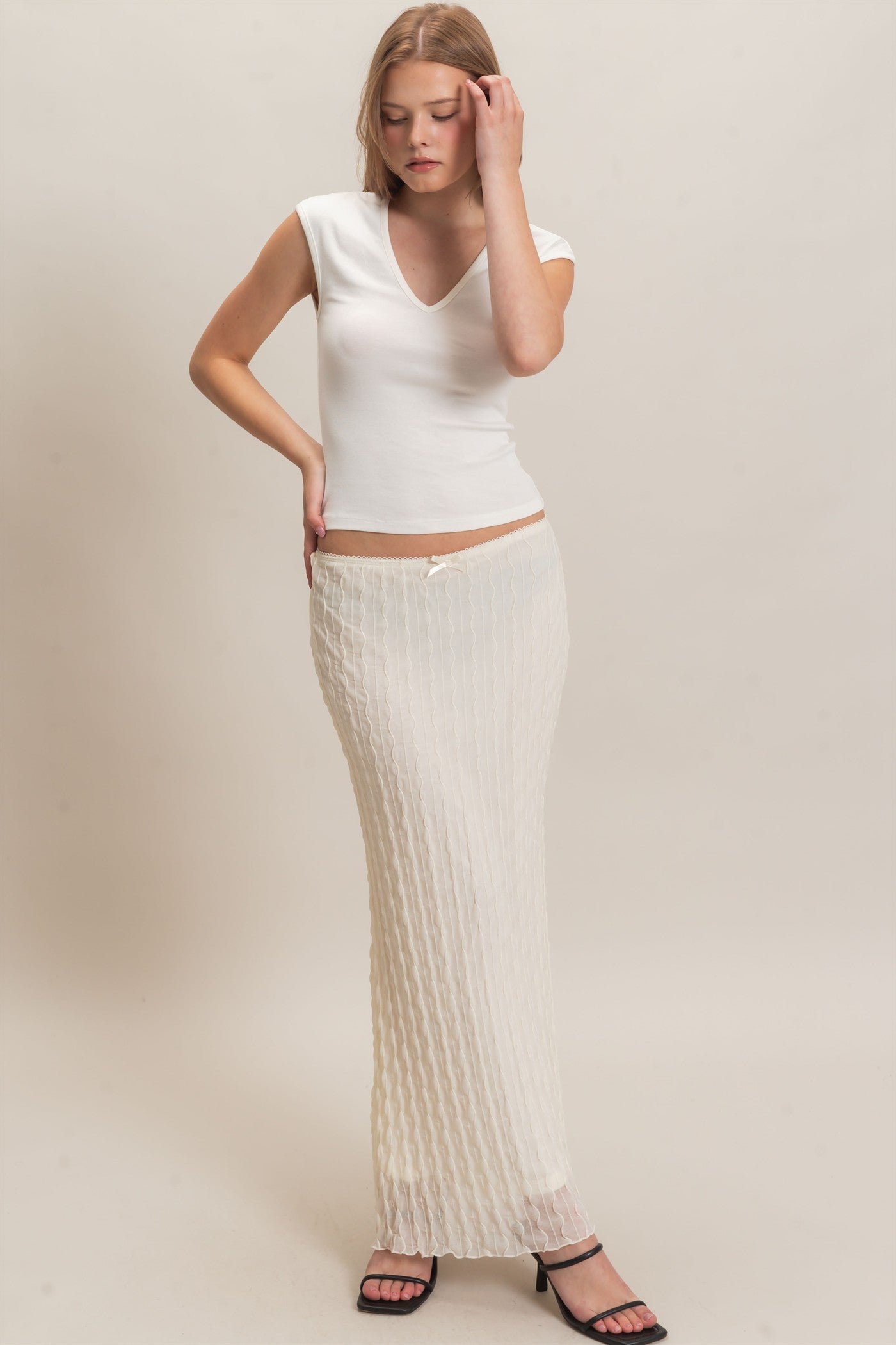 Wholesale Textured Maxi Skirt Skirts HF26F074 IVORY HYFVE