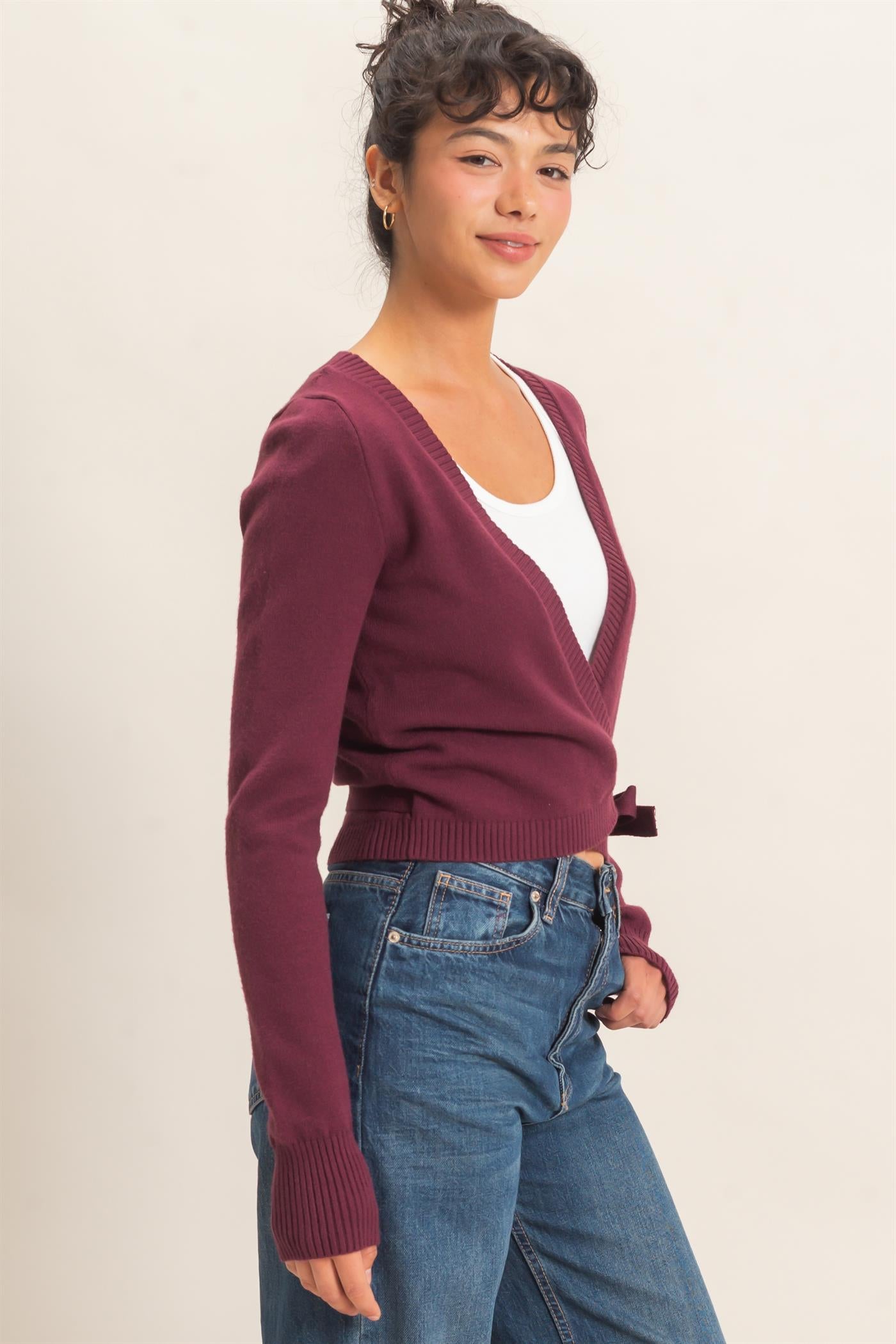 Wholesale Wrap Knit Cardigan Sweaters DZ26F393 DARK CHERRY DOUBLE ZERO